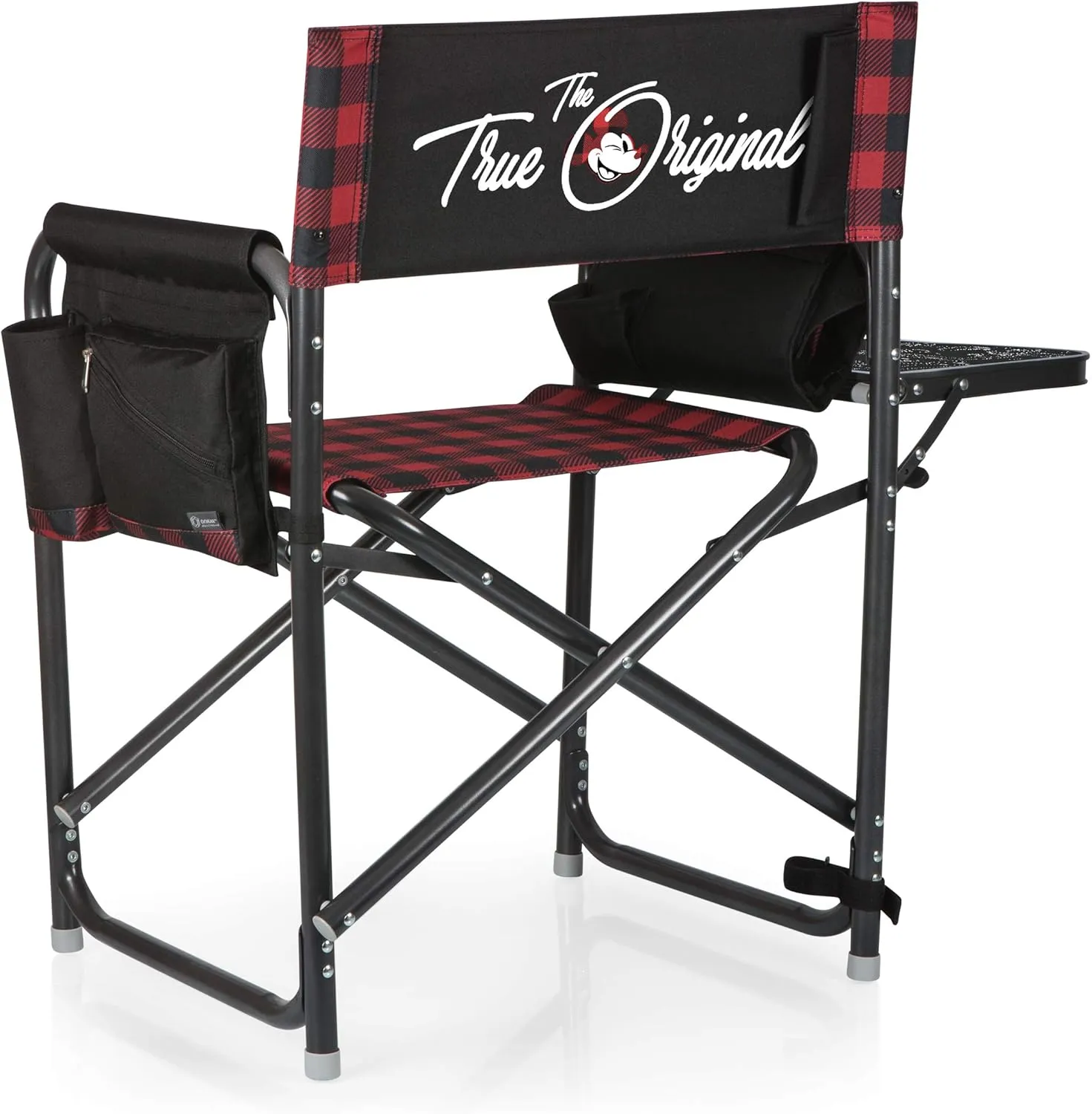 PICNIC TIME Disney Mickey Mouse Outdoor Directors Chair with Side Table, Beach Chair for Adults, Camping Chair with Table, (Red & Black Buffalo Plaid Pattern)