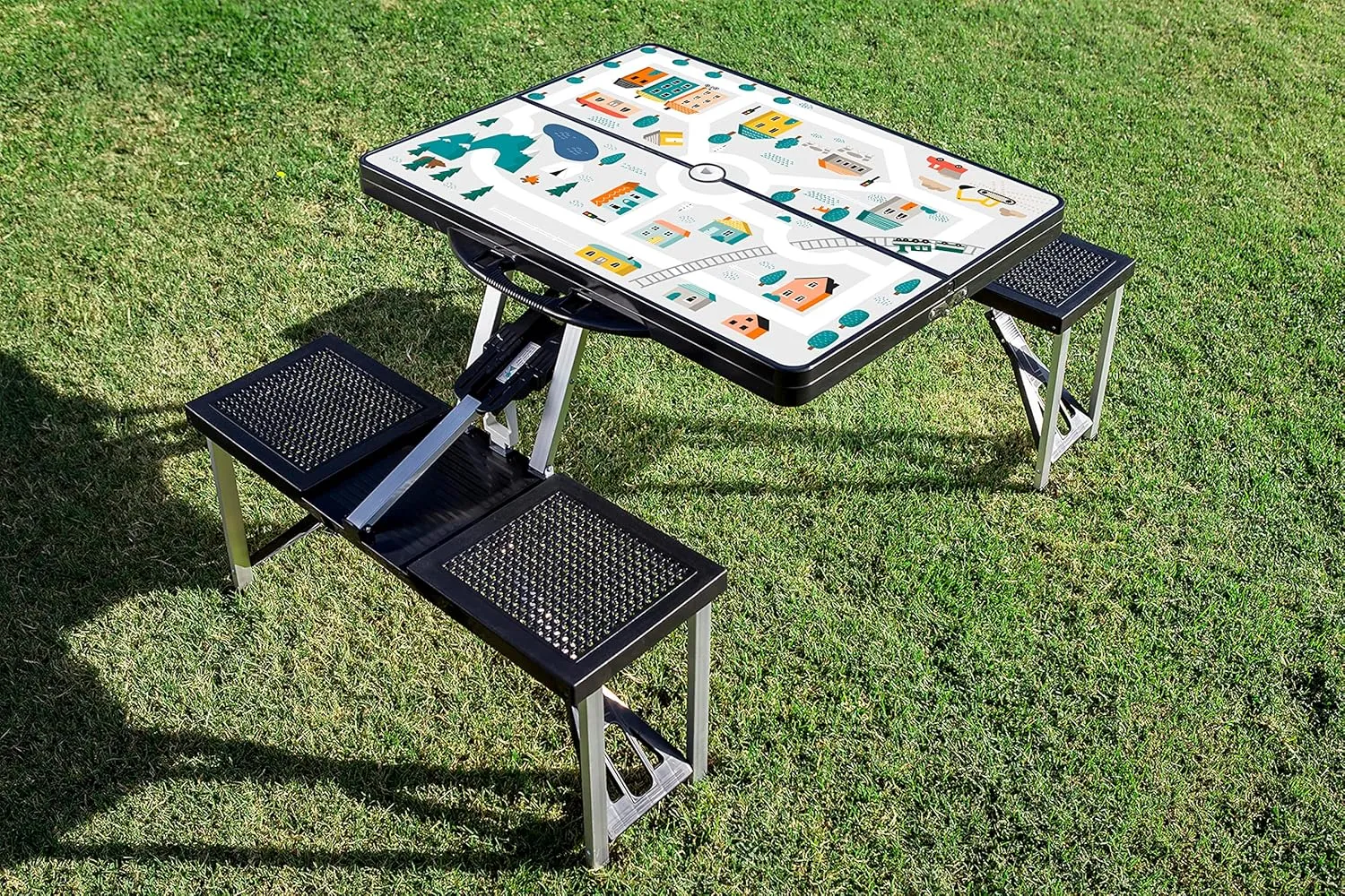 PICNIC TIME Folding Picnic Table, Camping Table, Outdoor Table with Umbrella Hole