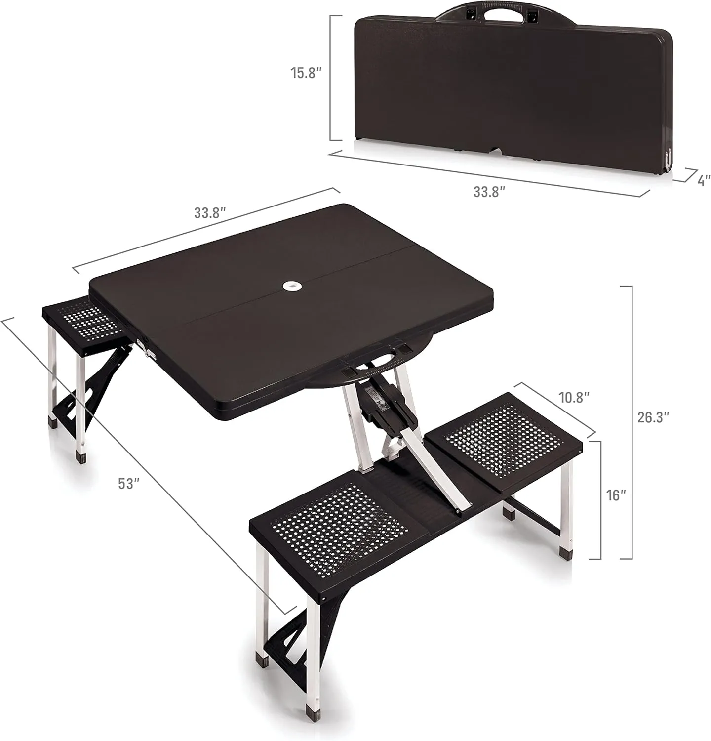 PICNIC TIME Folding Picnic Table, Camping Table, Outdoor Table with Umbrella Hole