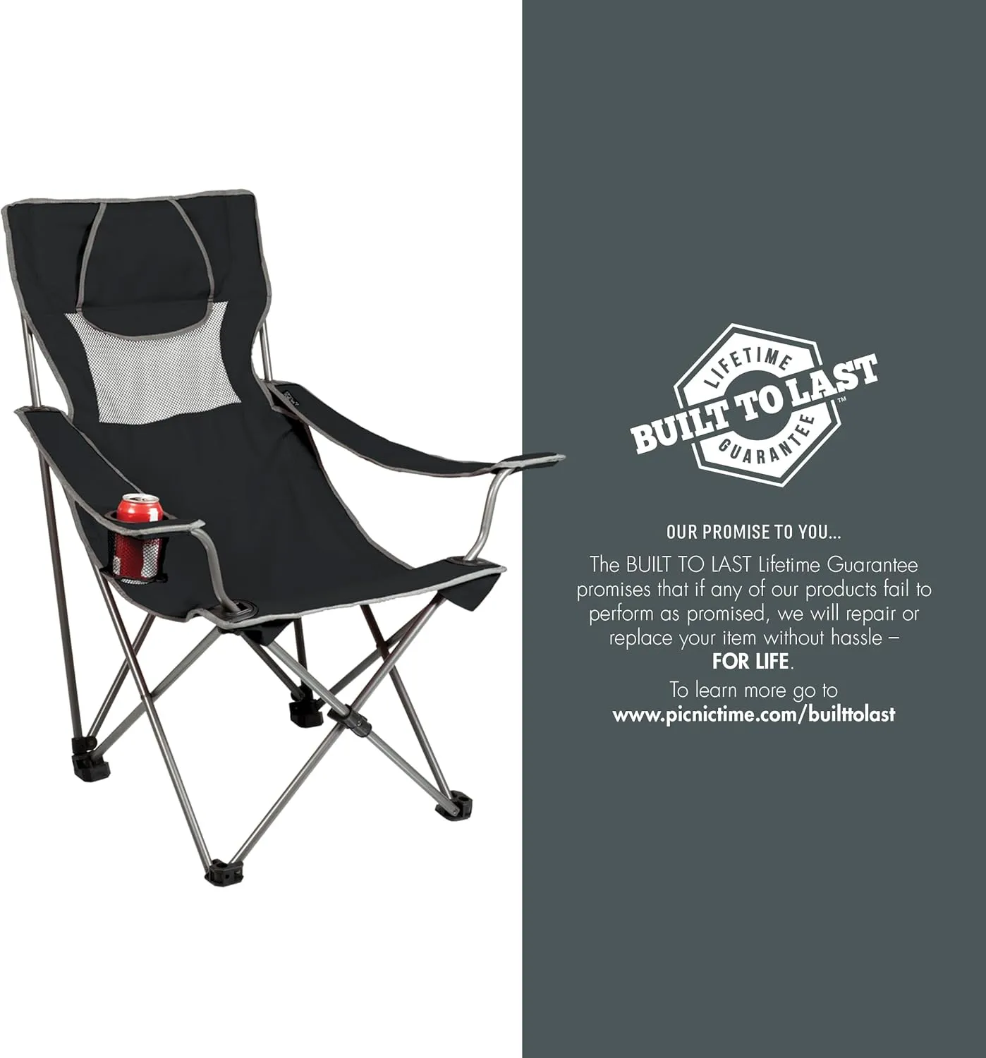 PICNIC TIME NCAA Oklahoma State Cowboys Campsite Camping Chair, Picnic Chair, Outdoor Folding Chair with Carry Bag, Beach Chair, (Black with Gray Accents)