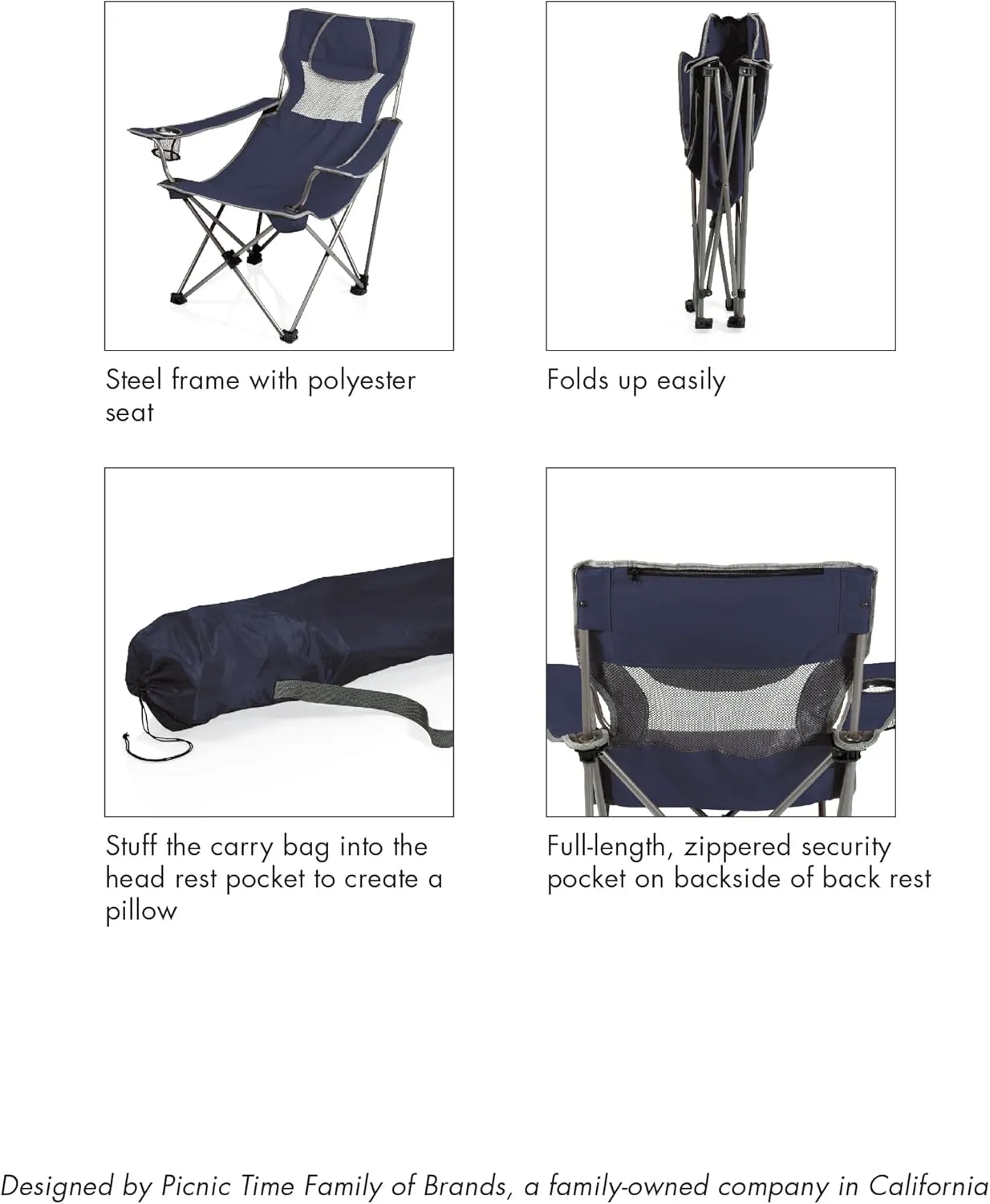 PICNIC TIME NCAA Oklahoma State Cowboys Campsite Camping Chair, Picnic Chair, Outdoor Folding Chair with Carry Bag, Beach Chair, (Black with Gray Accents)