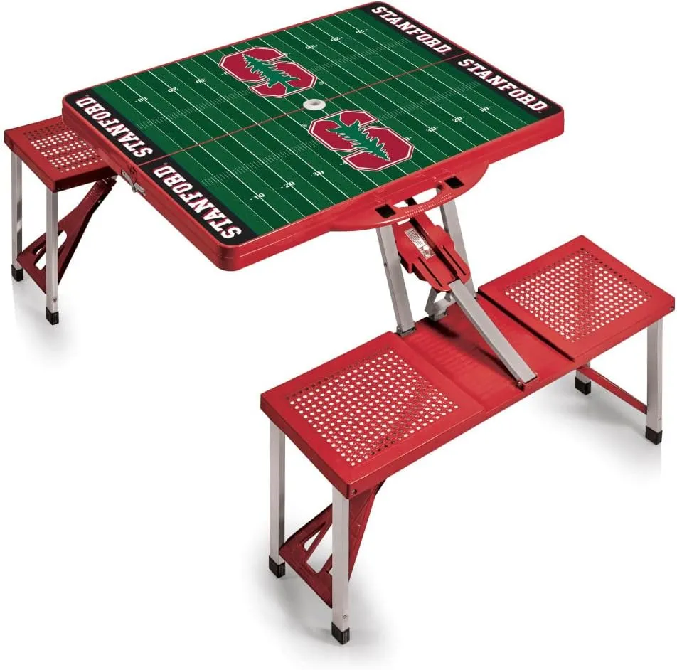 PICNIC TIME NCAA Stanford Cardinal Football Field Folding Picnic Table - Camping Table - Outdoor Table with Umbrella Hole, (Red)