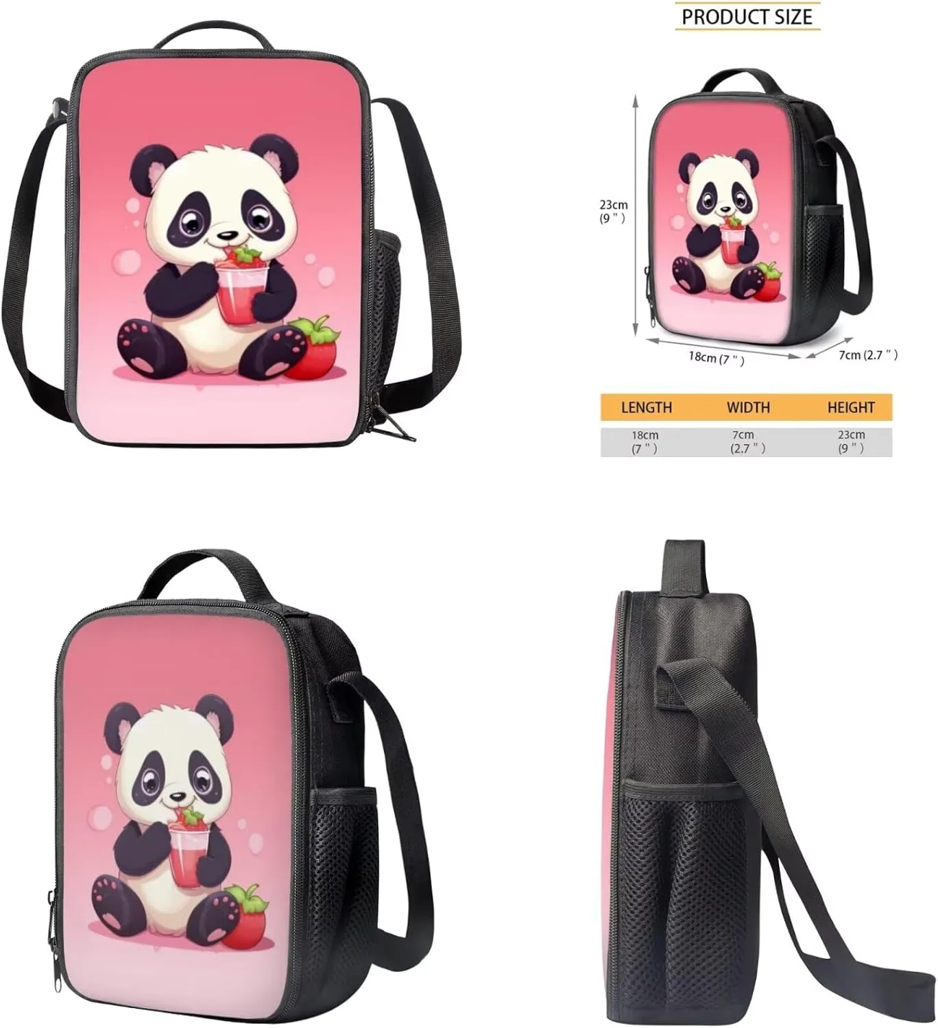 Pink Panda School Backpack for Girls with Lunch Box Keychain and Aesthetic Pencil Case Wear-Resistant Set Combinations Foster An Organized Lifestyle