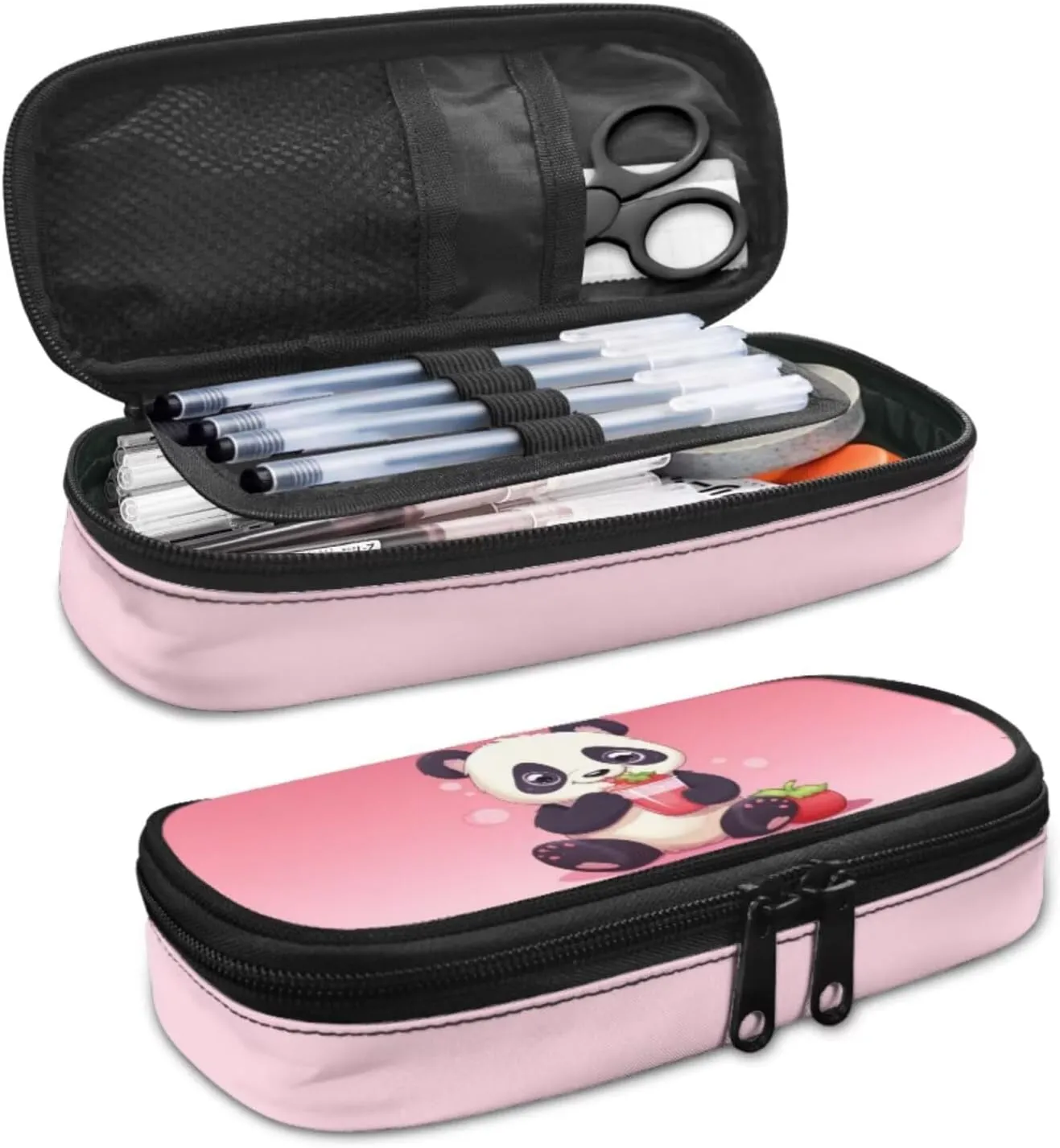 Pink Panda School Backpack for Girls with Lunch Box Keychain and Aesthetic Pencil Case Wear-Resistant Set Combinations Foster An Organized Lifestyle
