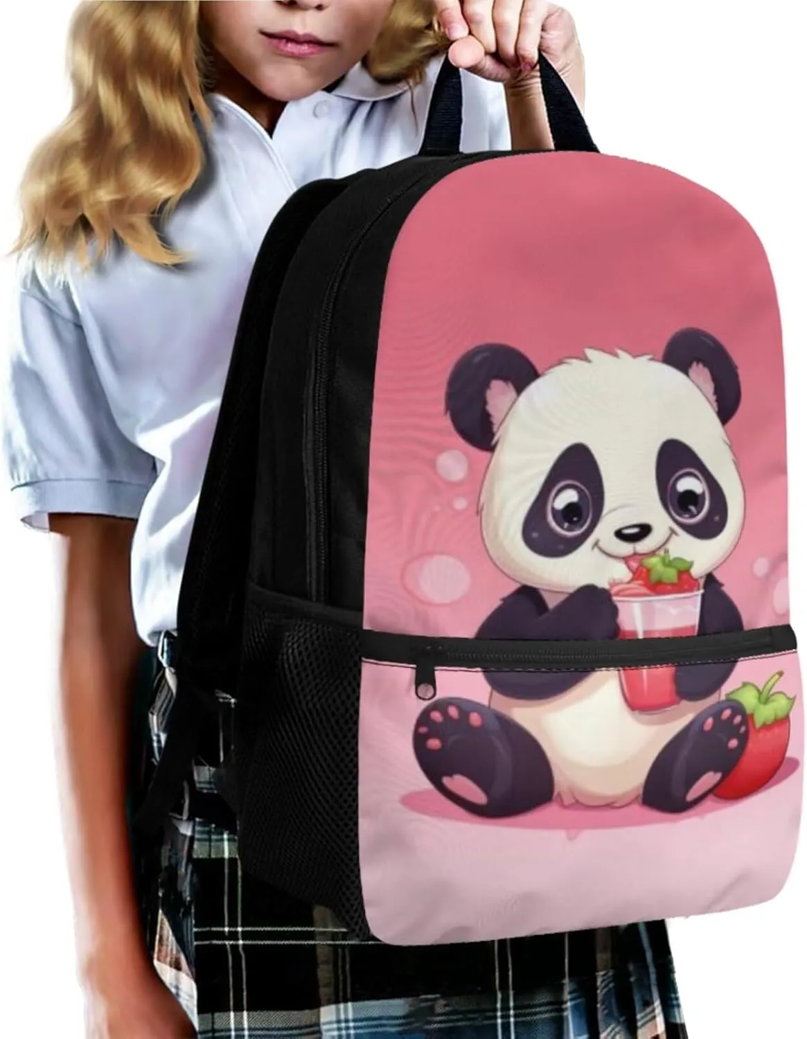 Pink Panda School Backpack for Girls with Lunch Box Keychain and Aesthetic Pencil Case Wear-Resistant Set Combinations Foster An Organized Lifestyle