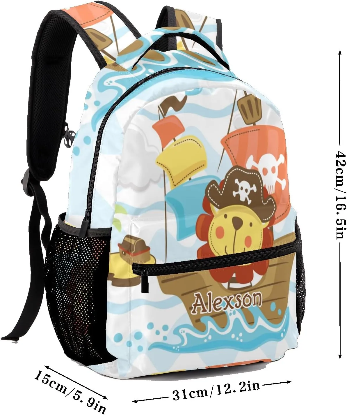 Pirate Captain Lion Personalized Kids School Backpack Custom Name for Boys Girls Primary Daypack Bookbag Travel Bag