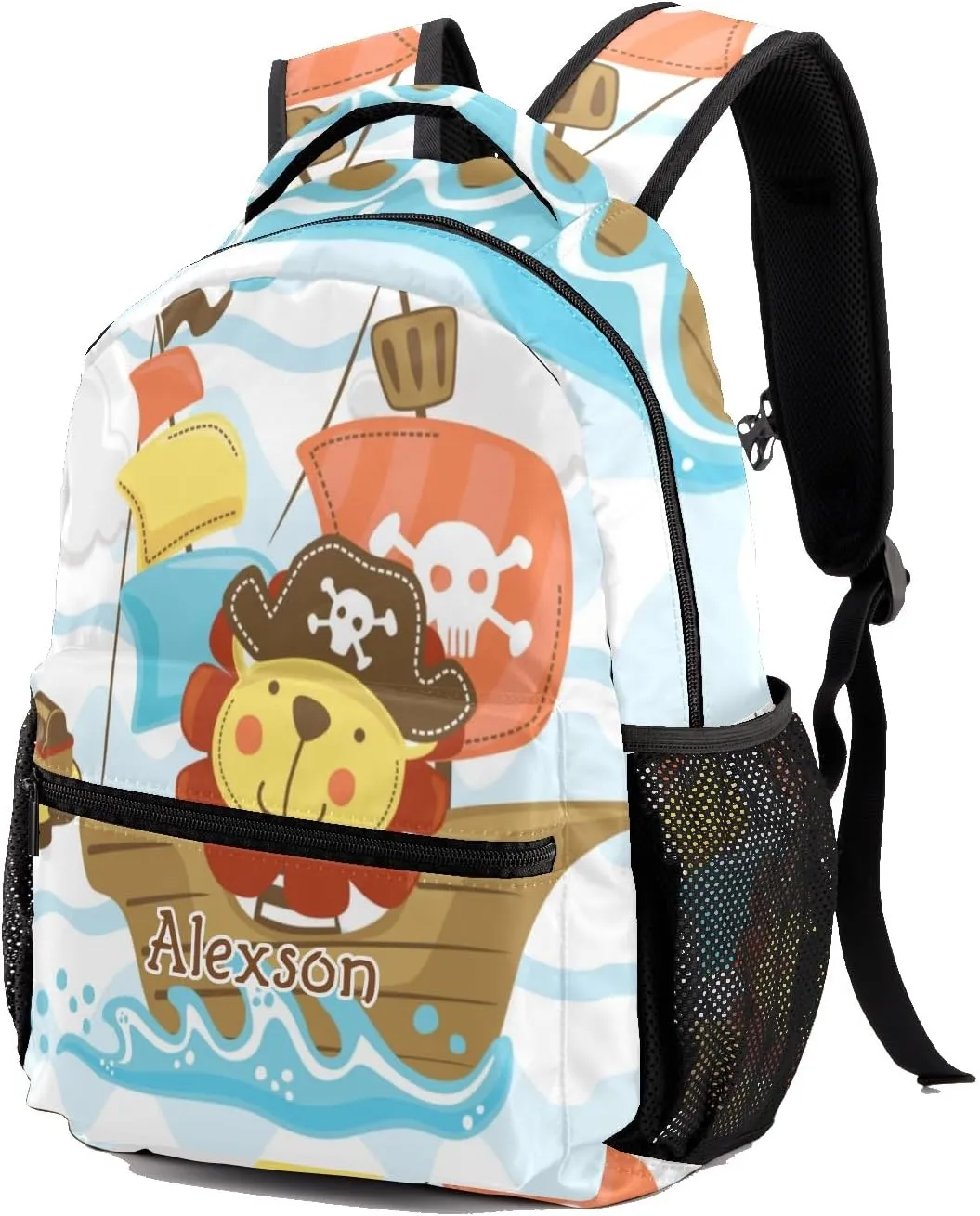 Pirate Captain Lion Personalized Kids School Backpack Custom Name for Boys Girls Primary Daypack Bookbag Travel Bag
