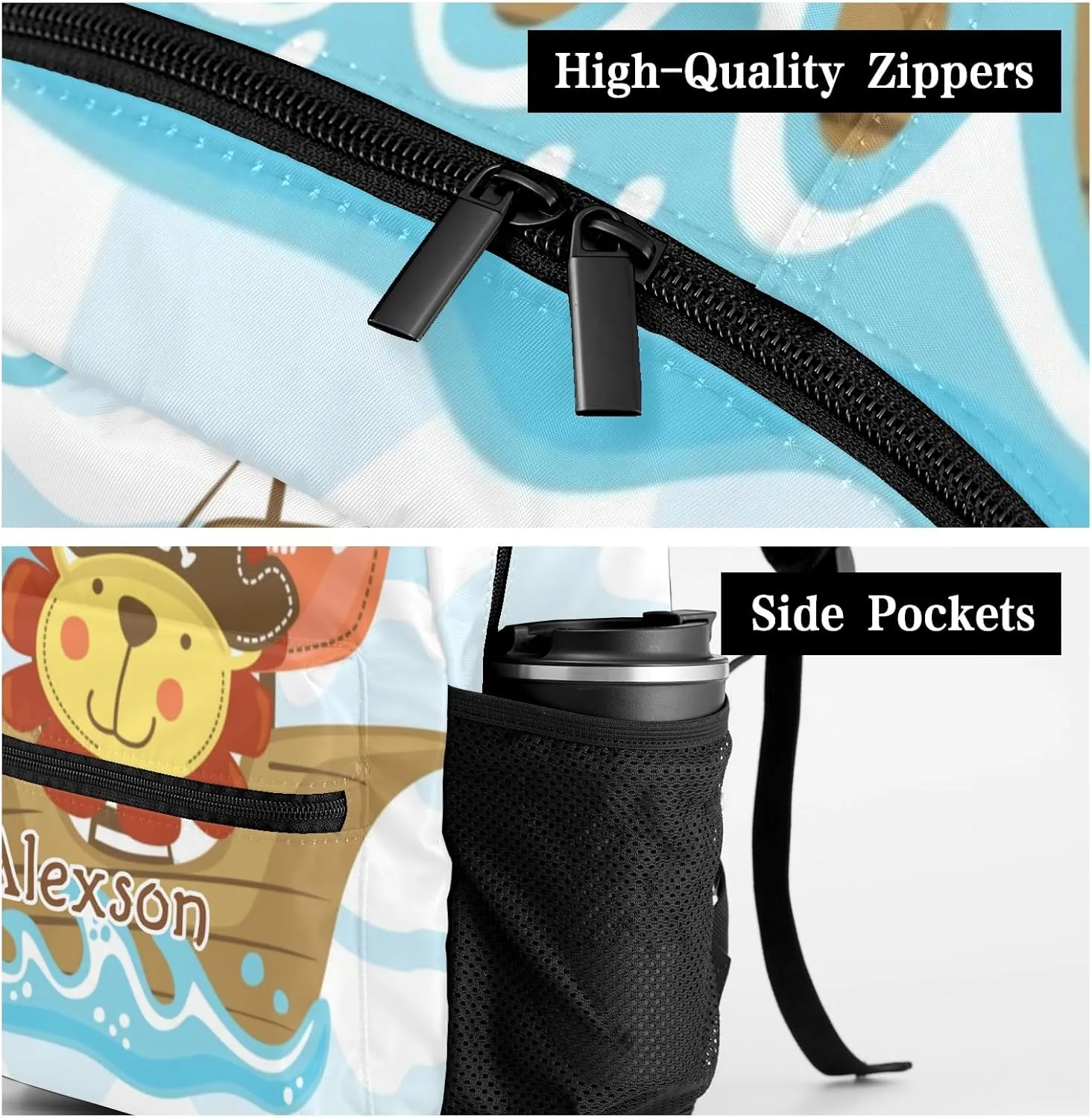 Pirate Captain Lion Personalized Kids School Backpack Custom Name for Boys Girls Primary Daypack Bookbag Travel Bag