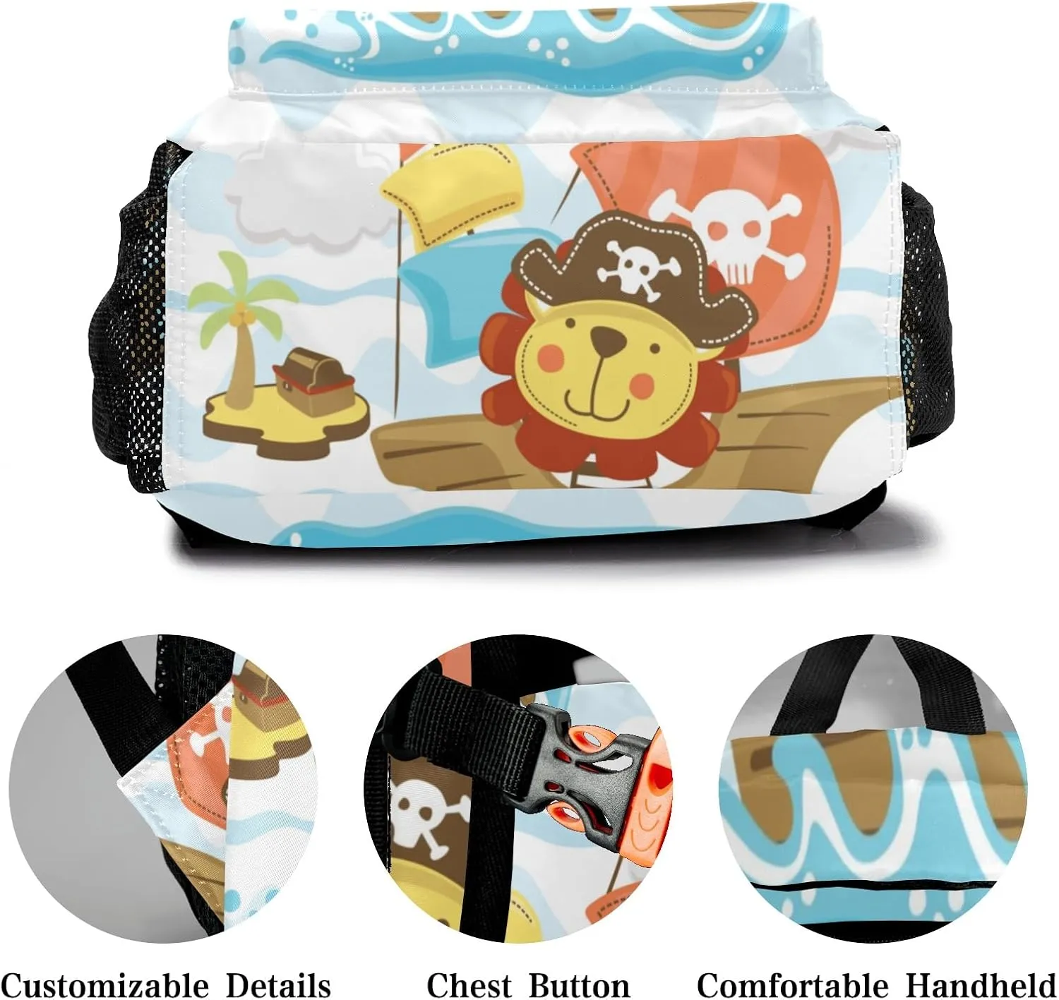 Pirate Captain Lion Personalized Kids School Backpack Custom Name for Boys Girls Primary Daypack Bookbag Travel Bag
