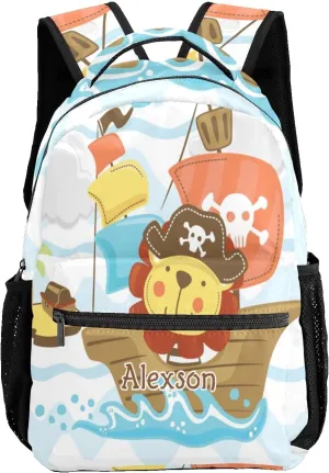 Pirate Captain Lion Personalized Kids School Backpack Custom Name for Boys Girls Primary Daypack Bookbag Travel Bag