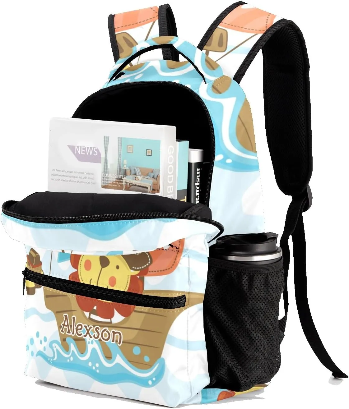 Pirate Captain Lion Personalized Kids School Backpack Custom Name for Boys Girls Primary Daypack Bookbag Travel Bag