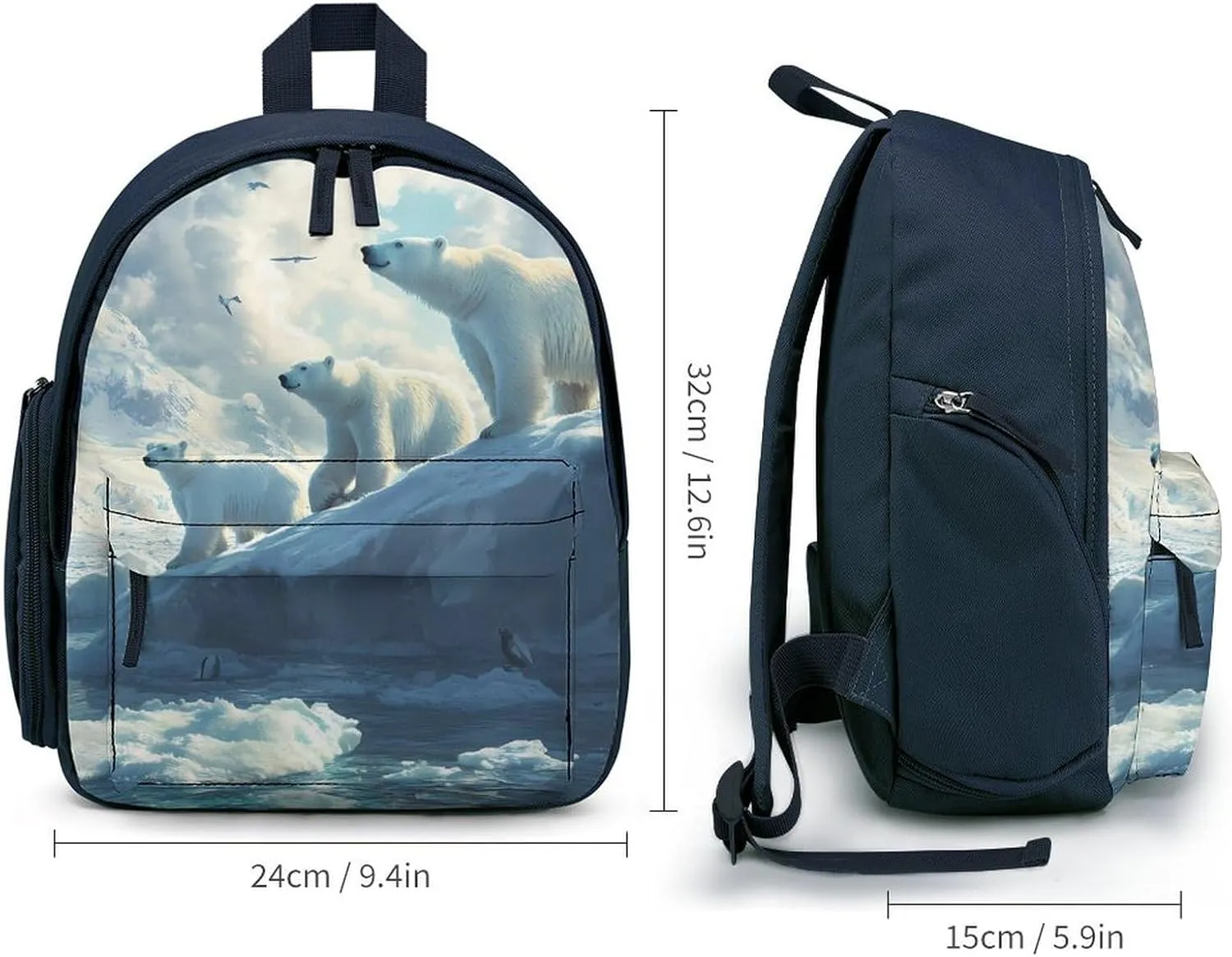 Polar Bears Ice Floes Arctic Ocean Small Travel Laptop Backpack Casual Daypack with Side Pockets for Shopping Work