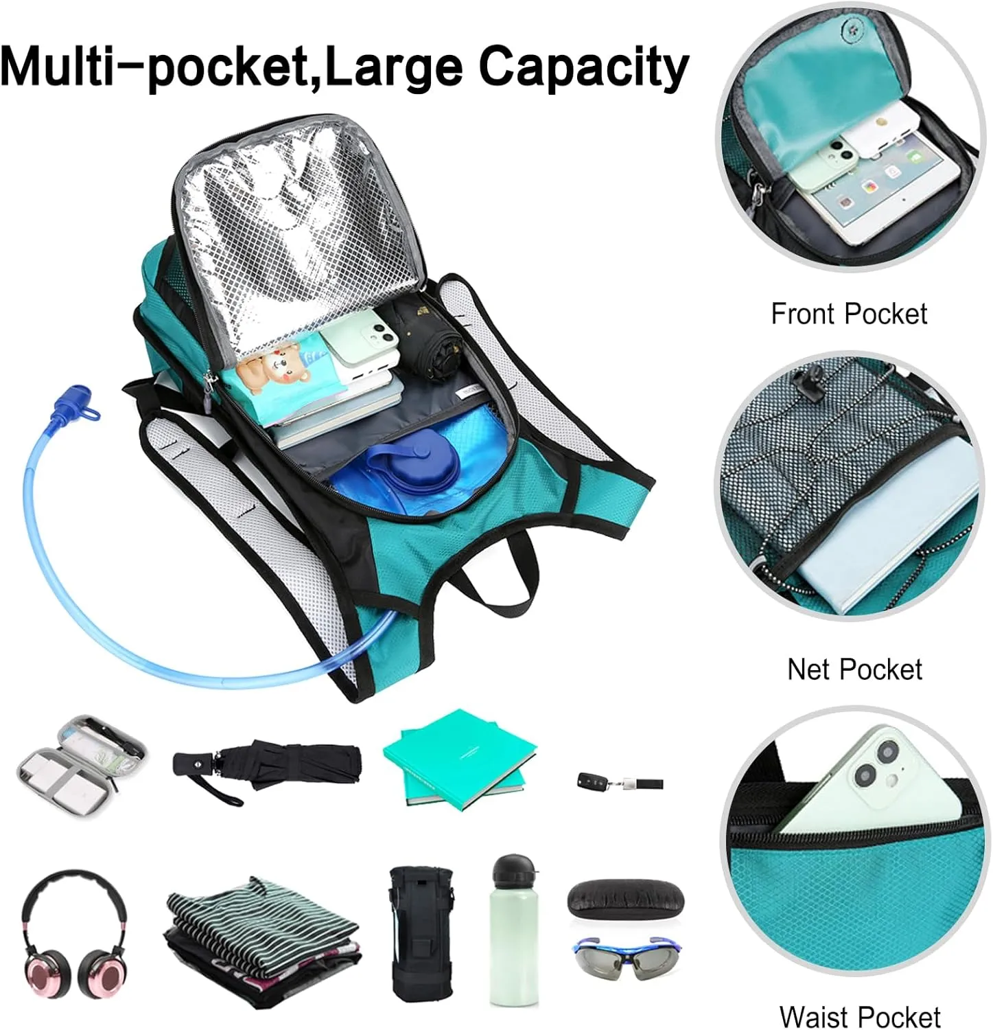 PORRASSO Hiking Backpack 19L Waterproof Daypack Rucksack with Earphone Hole Breathable Backpack for Women Men Trekking Cycling Climbing Outdoor Sports Orange