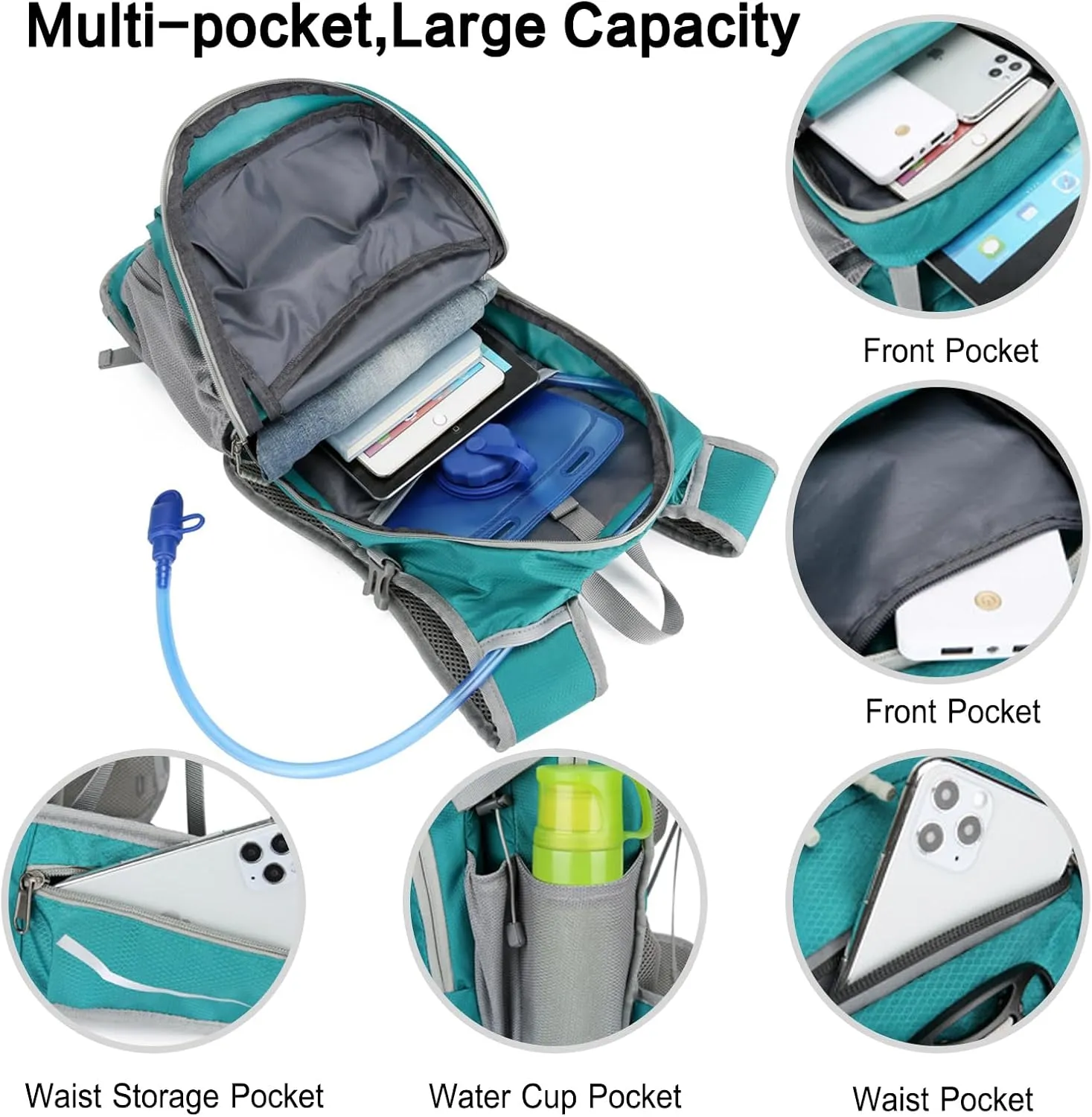 PORRASSO Hiking Backpack Waterproof Daypack 20L Rucksack Breathable Backpack for Women Men Trekking Cycling Climbing Outdoor Sports Light Blue