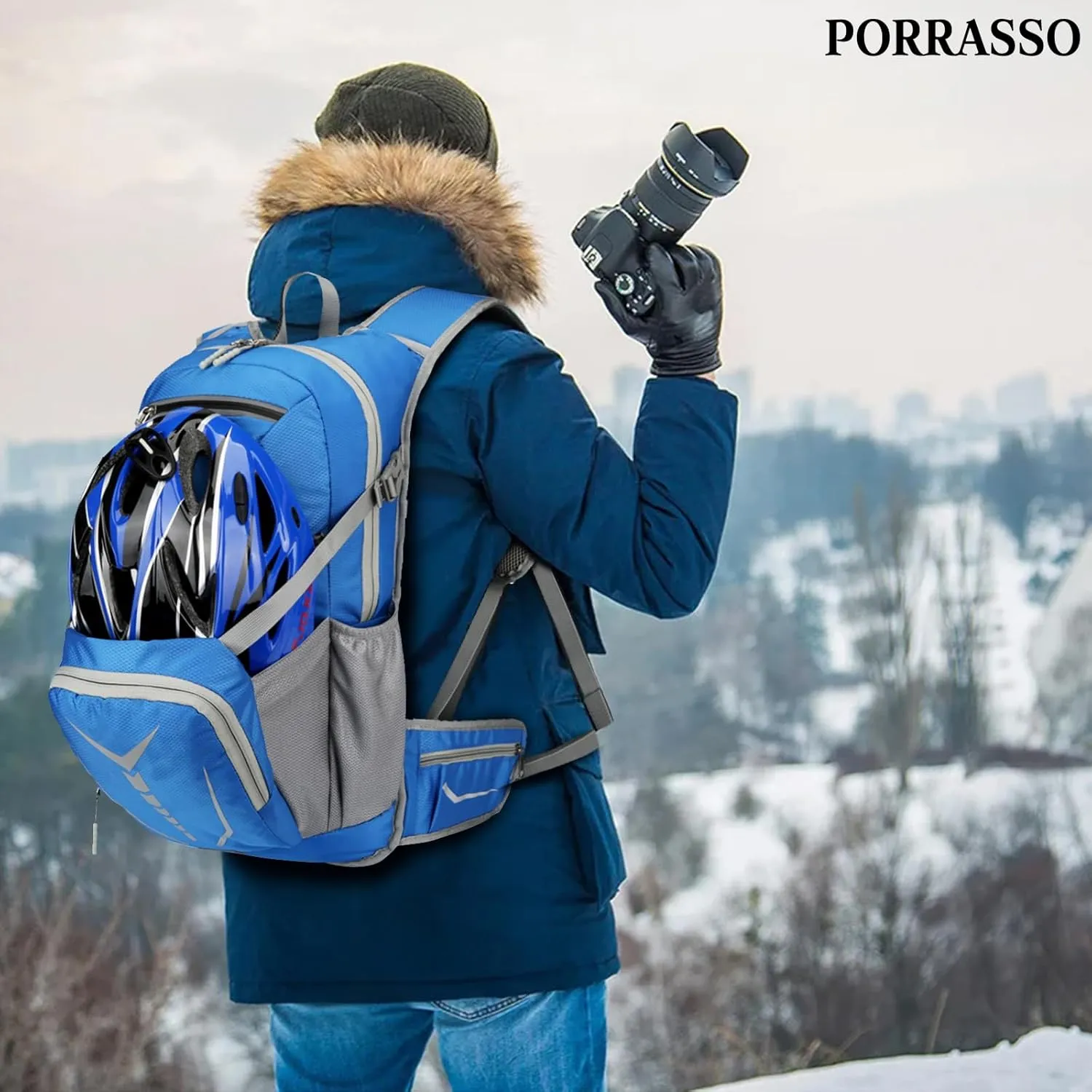 PORRASSO Hiking Backpack Waterproof Daypack 20L Rucksack Breathable Backpack for Women Men Trekking Cycling Climbing Outdoor Sports Light Blue
