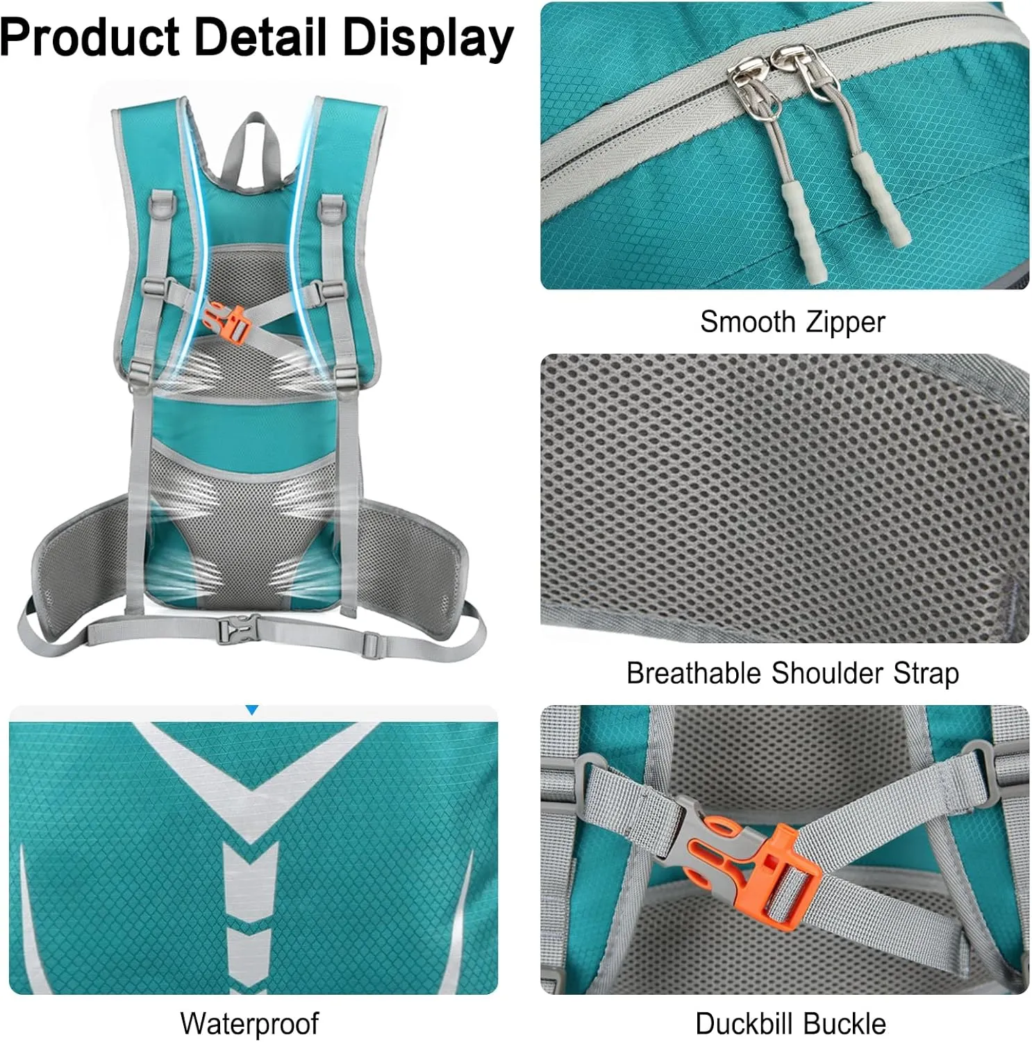 PORRASSO Hiking Backpack Waterproof Daypack 20L Rucksack Breathable Backpack for Women Men Trekking Cycling Climbing Outdoor Sports Light Blue