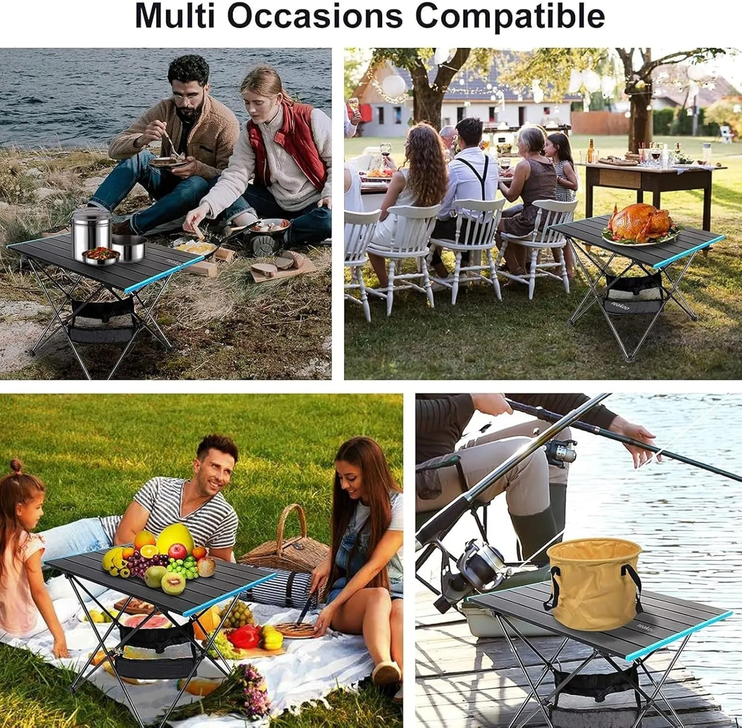 Portable Camping Folding Table, Compact Lightweight Aluminum Picnic Tables, Fold Up Camping Tables with Carry Bag, for Outdoor, Picnic, Cooking, Beach, Hiking, Medium, Black