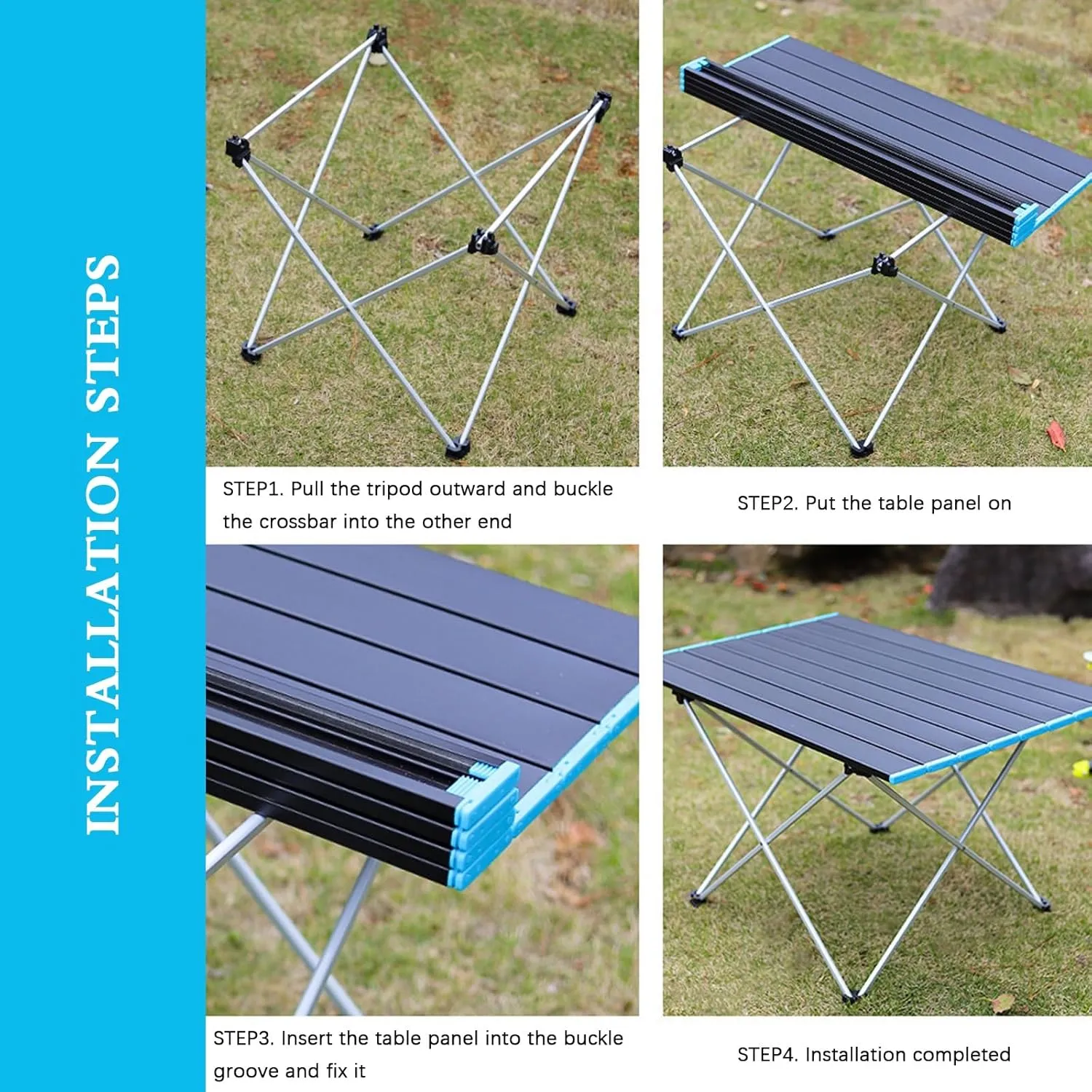 Portable Camping Folding Table, Compact Lightweight Aluminum Picnic Tables, Fold Up Camping Tables with Carry Bag, for Outdoor, Picnic, Cooking, Beach, Hiking, Medium, Black