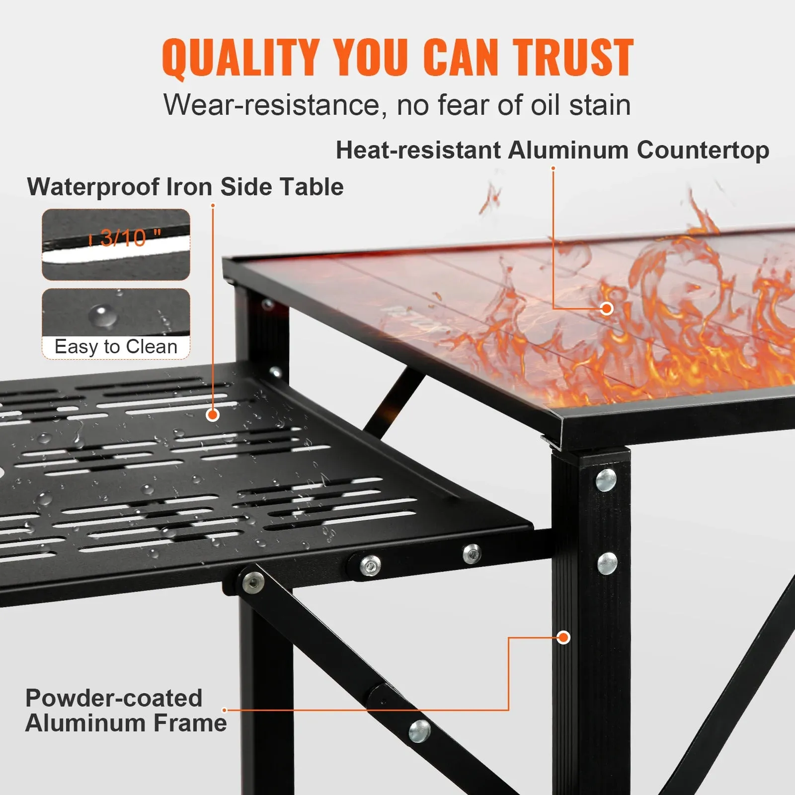 Portable Camping Kitchen Table with Folding Cook Station – Durable Aluminum Outdoor Cooking Table with Side Tables & Shelves