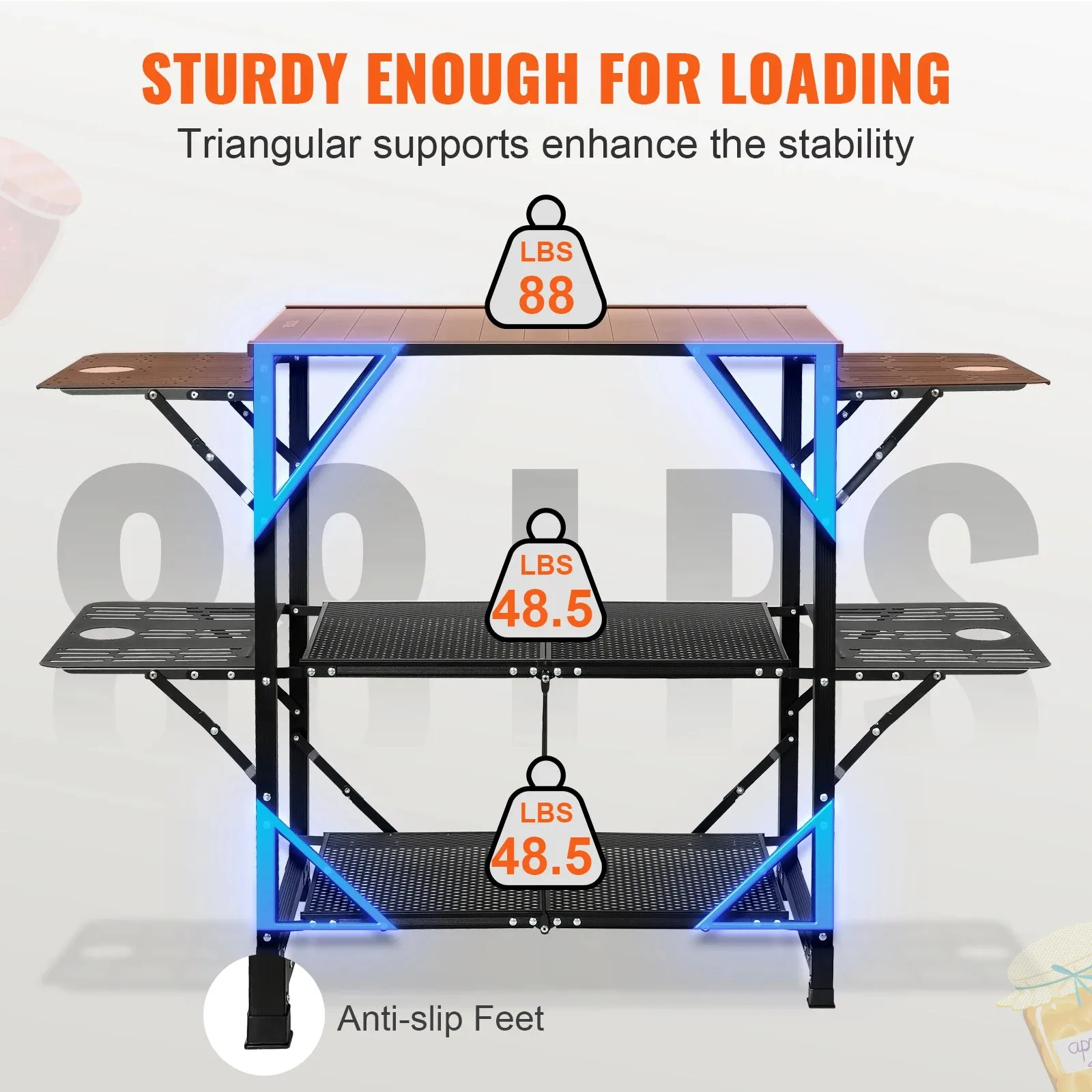 Portable Camping Kitchen Table with Folding Cook Station – Durable Aluminum Outdoor Cooking Table with Side Tables & Shelves