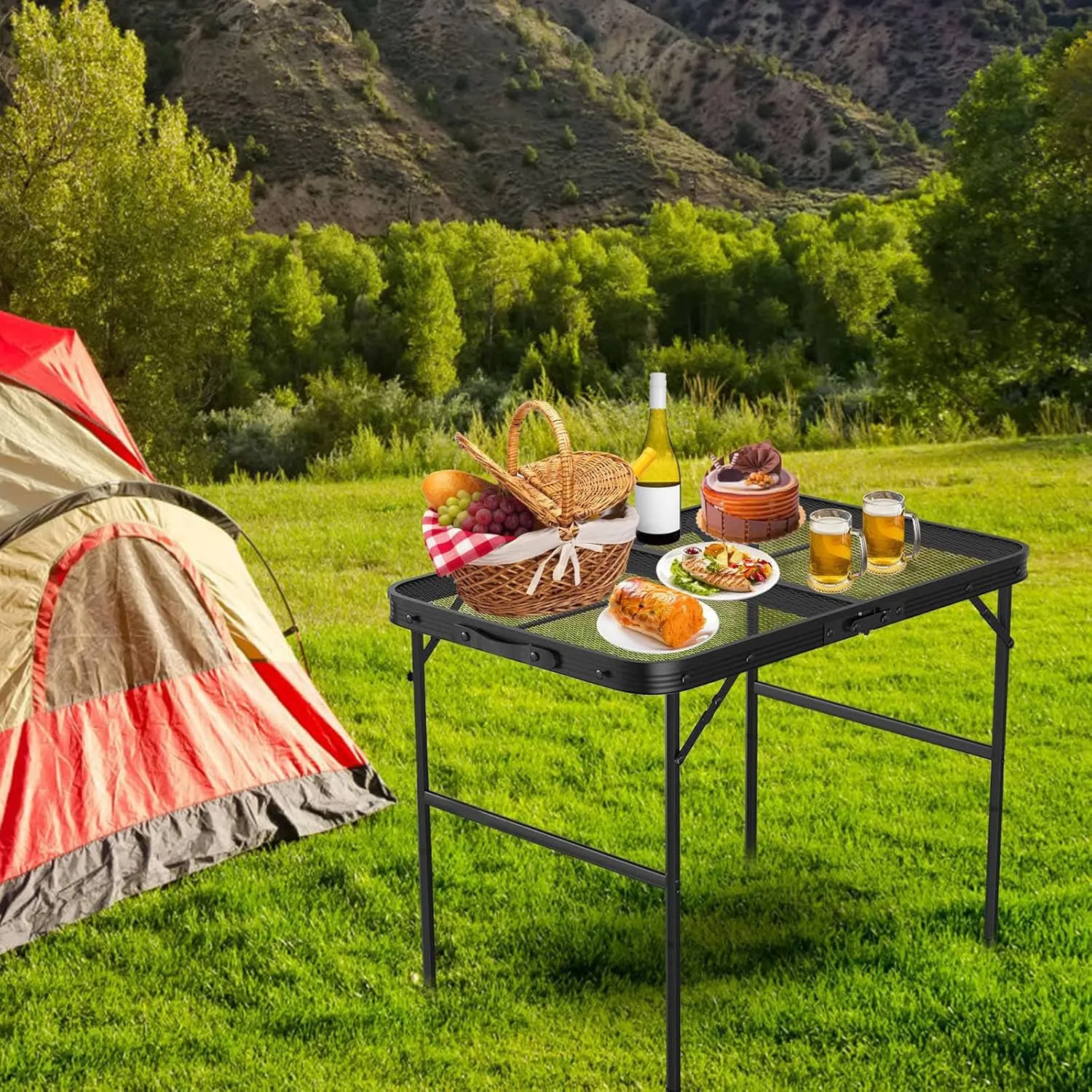 Portable Camping Table, Compact Folding Camp Table, Easy for Storage, Lightweight Picnic Table for Grill,Outdoor Camping, Garden, Patio, Dining, BBQ, Party