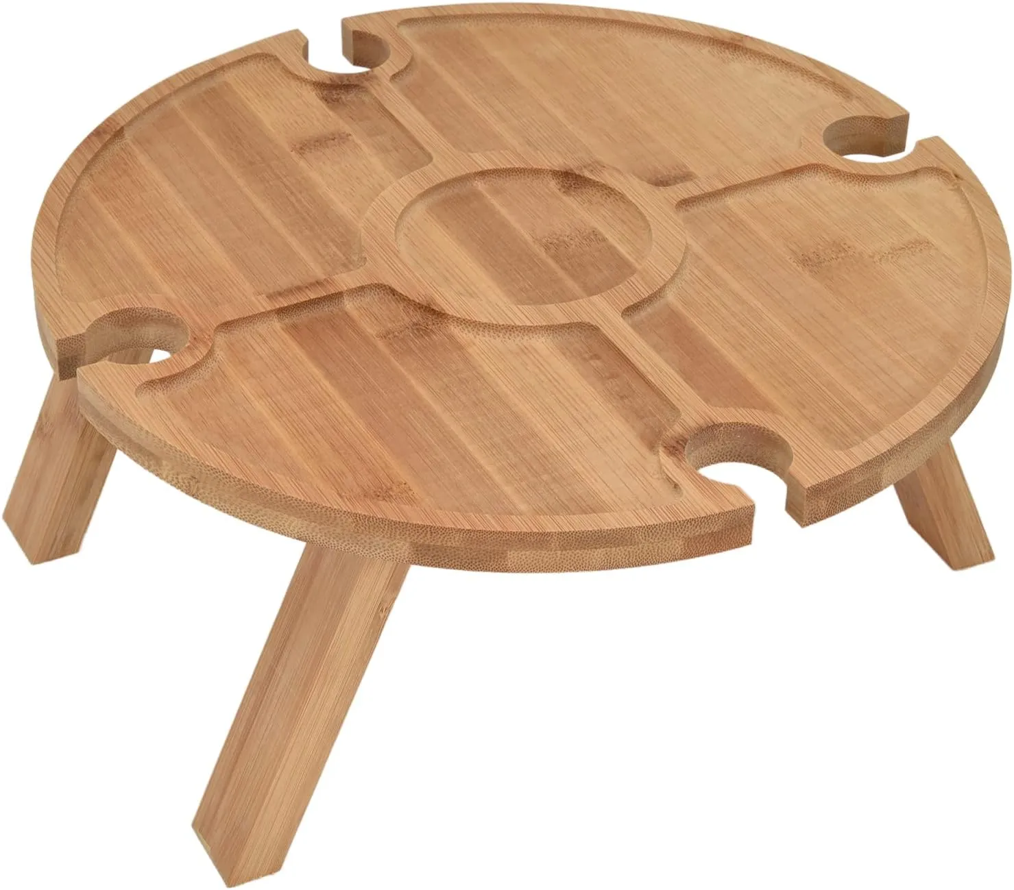 Portable Camping Table Folding Wooden Picnic Table with Wine Glass Holder for Hiking Camping Outdoor Dinner