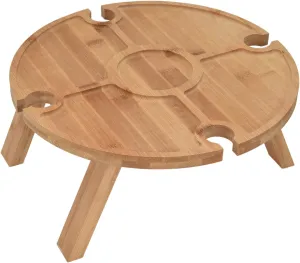 Portable Camping Table Folding Wooden Picnic Table with Wine Glass Holder for Hiking Camping Outdoor Dinner