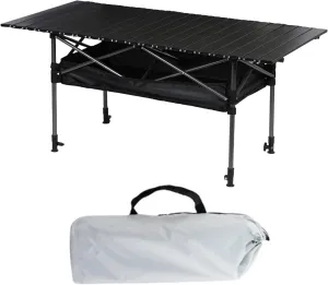 Portable Camping Table, Roll-up Folding Dining Table with Carrying Bag, Aluminum Picnic Camping Table Height Adjustable for Garden Outdoor BBQ Beach Backyard (Color : Black, Size : 4FT)