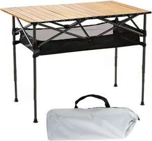 Portable Camping Table, Roll-up Folding Dining Table with Carrying Bag, Aluminum Picnic Camping Table Height Adjustable for Garden Outdoor BBQ Beach Backyard (Color : Yellow, Size : 4FT)