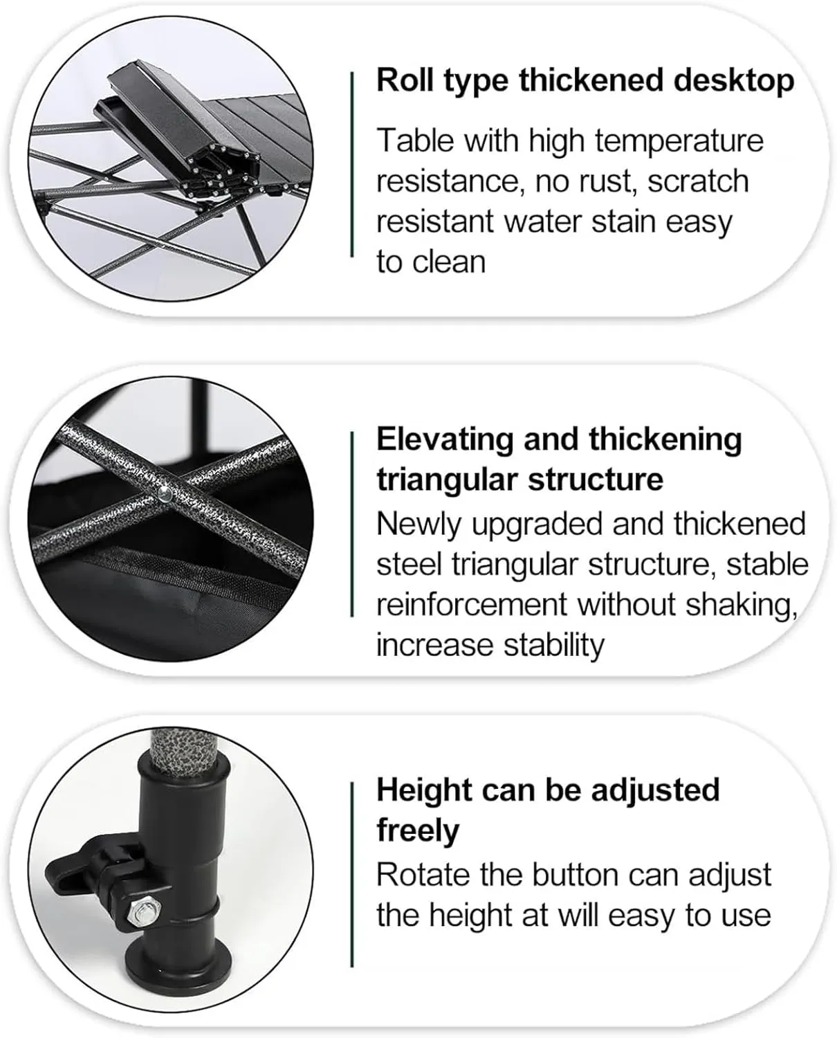 Portable Camping Table, Roll-up Folding Dining Table with Carrying Bag, Aluminum Picnic Camping Table Height Adjustable for Garden Outdoor BBQ Beach Backyard