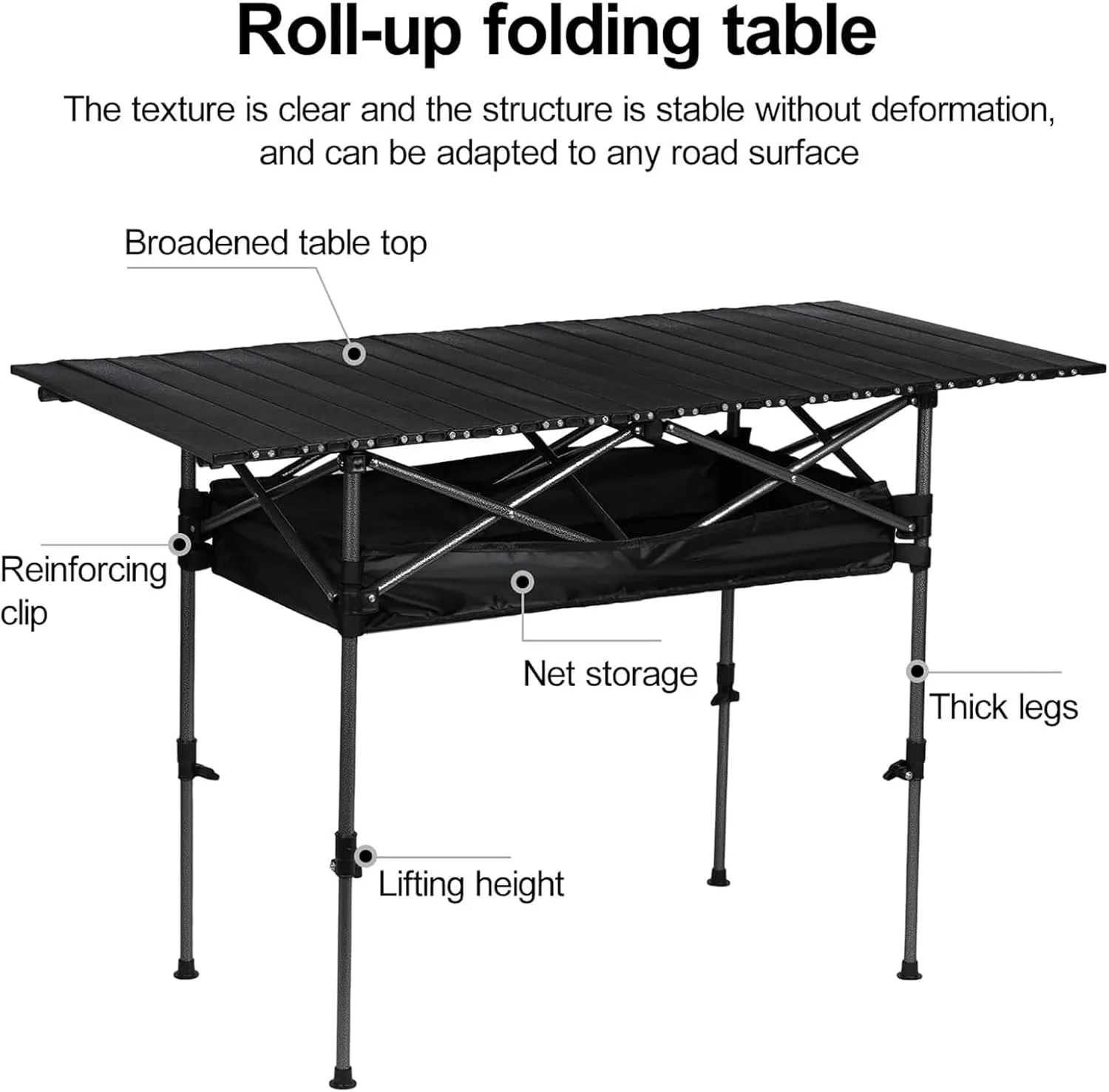 Portable Camping Table, Roll-up Folding Dining Table with Carrying Bag, Aluminum Picnic Camping Table Height Adjustable for Garden Outdoor BBQ Beach Backyard