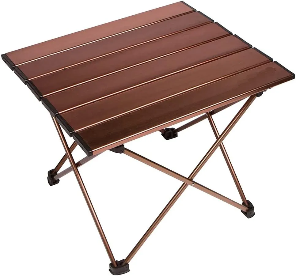 Portable Camping Table with Aluminum Table Top Hard-Topped Folding Table in a Bag for Picnic Camp Beach Useful for Dining Cutting Cooking with Burner Easy to Clean Brown