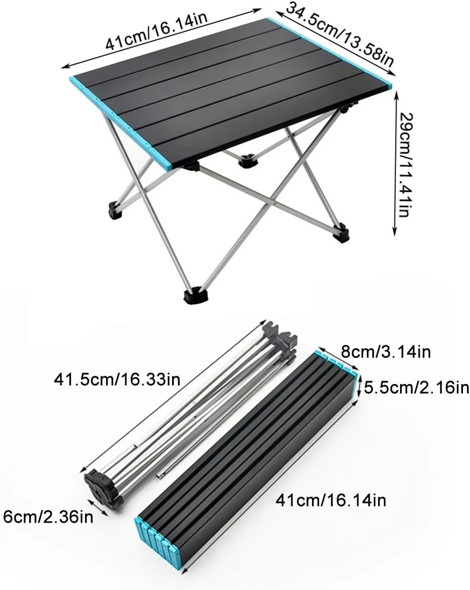 Portable Camping Tables Aluminum Roll up Table Small Folding Table for Camping Hiking Picnic Fishing BBQ (16.14"x13.58"x11.42")