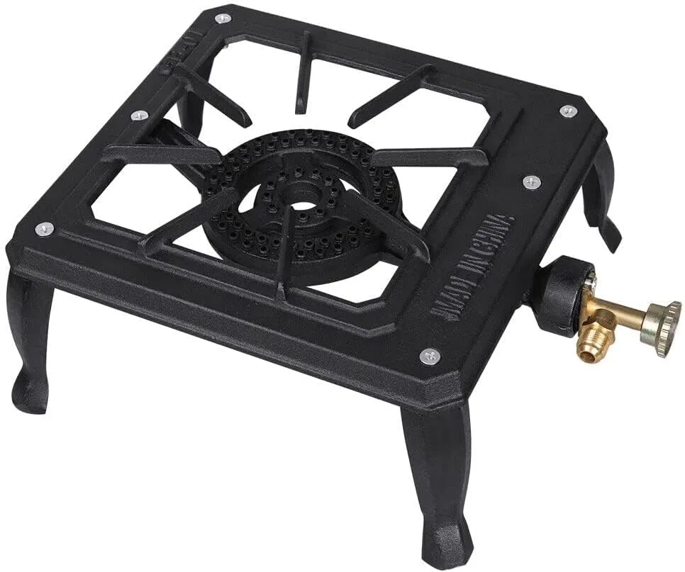 Portable Cast Iron Gas Burner Stove - Single Propane/LPG Outdoor Camping Cooker with Adjustable Flame, Heavy Duty for Camping, Backpacking, Catering, Emergency Prep (Black)