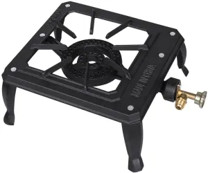 Portable Cast Iron Gas Burner Stove - Single Propane/LPG Outdoor Camping Cooker with Adjustable Flame, Heavy Duty for Camping, Backpacking, Catering, Emergency Prep (Black)