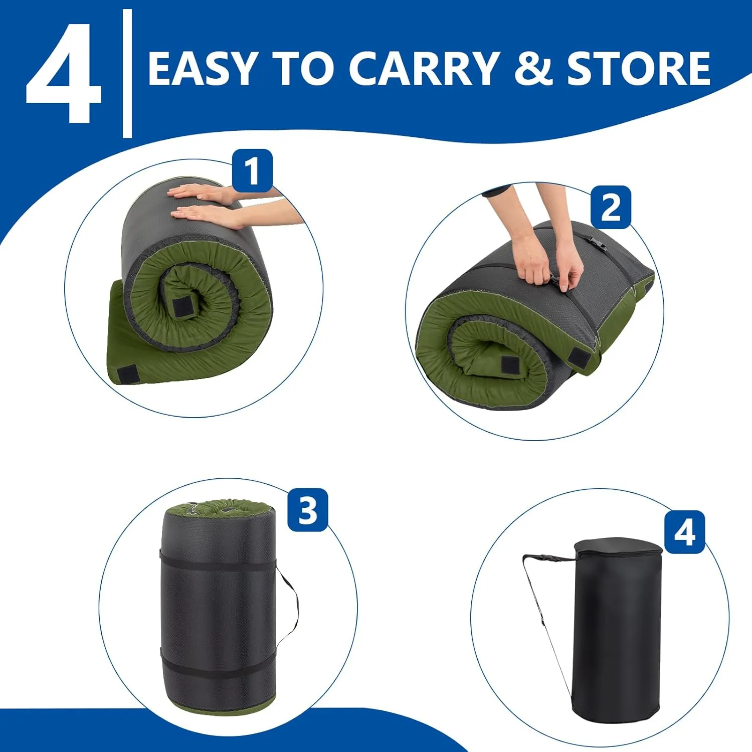 Portable Design Memory Foam Camping Pad Compact Roll-Up Sleep Mat Comfortable Camping Bed Pad Floor Mattress Lightweight Truck Bed Mattress for Tents RVs Floor Sleeping Travel