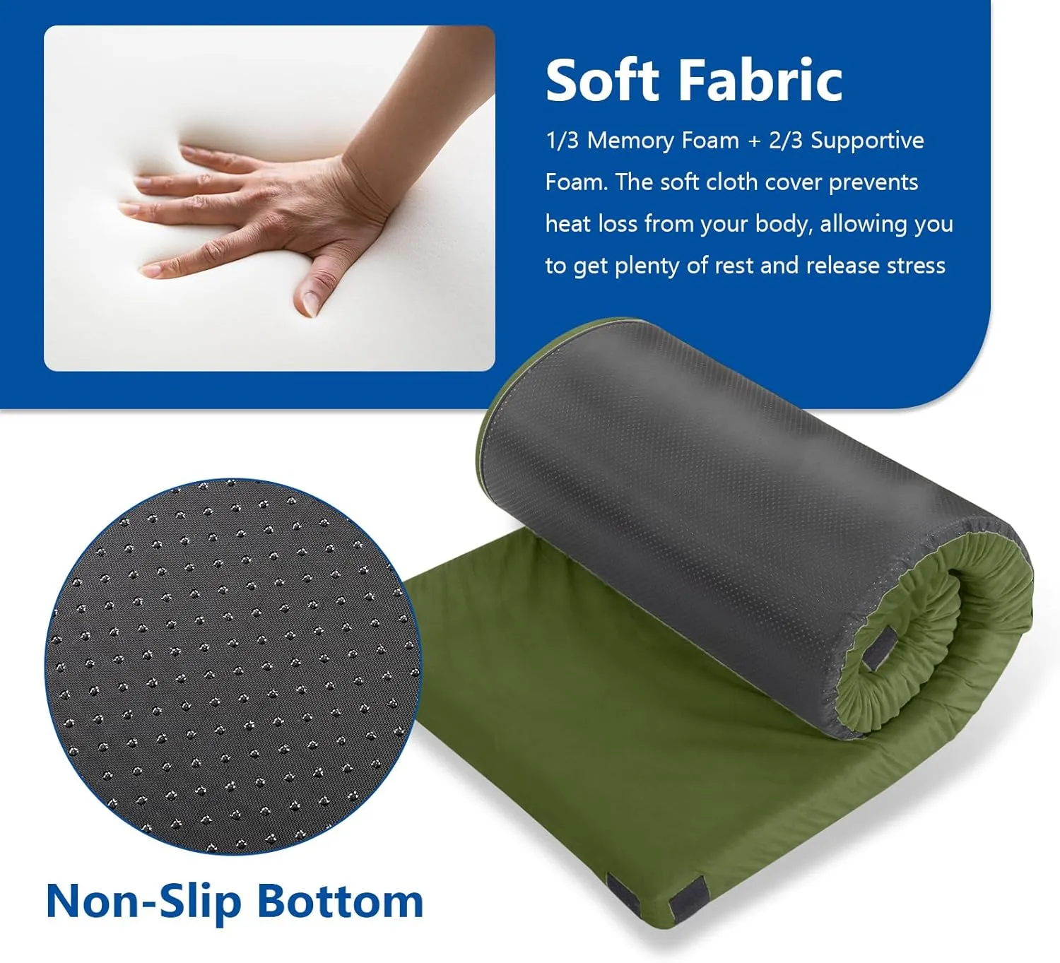 Portable Design Memory Foam Camping Pad Compact Roll-Up Sleep Mat Comfortable Camping Bed Pad Floor Mattress Lightweight Truck Bed Mattress for Tents RVs Floor Sleeping Travel