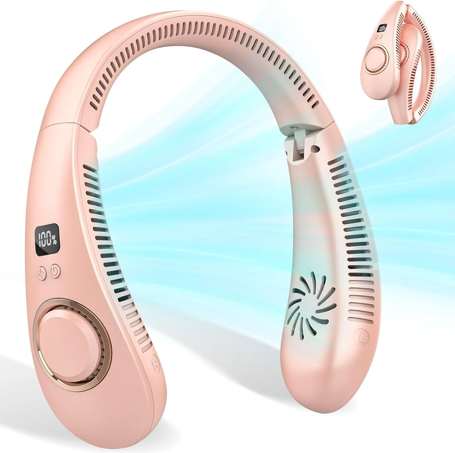 Portable Fans that Blow Cold Air,Rechargeable Personal Fans for Your Neck,Cooling Neck Fan Battery Operated Fan Fold Away,Cordless No Blade Hanging Neck Fan,Small Fan for Travel Airplane Outdoor Pink