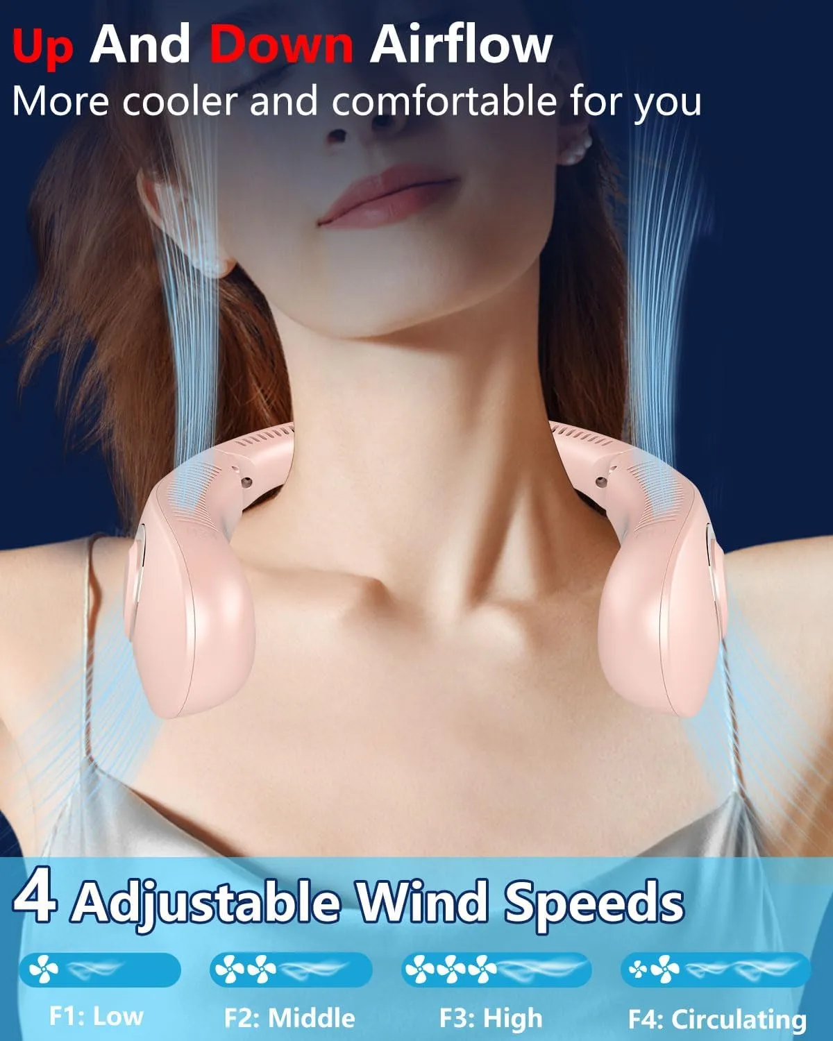 Portable Fans that Blow Cold Air,Rechargeable Personal Fans for Your Neck,Cooling Neck Fan Battery Operated Fan Fold Away,Cordless No Blade Hanging Neck Fan,Small Fan for Travel Airplane Outdoor Pink