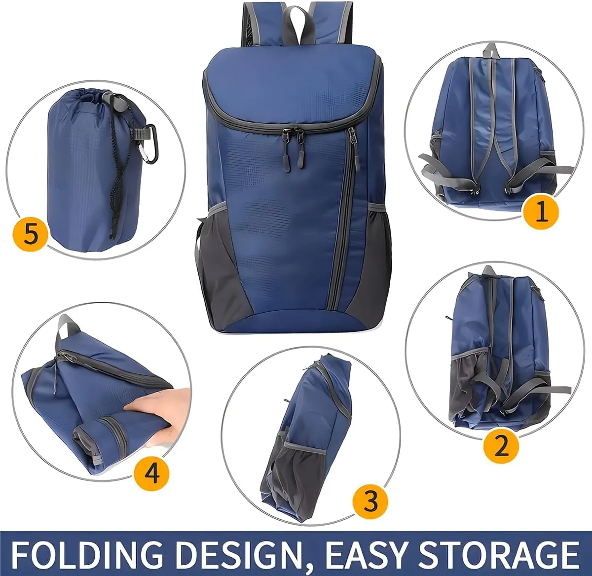 Portable Foldable Backpack Folding Mountaineering Bag, Ultralight Outdoor Cycling Rucksack, Travel Hiking Knapsack(Black)