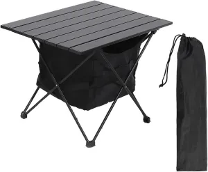 Portable Folding Aluminum Alloy Camping Table with High-Capacity Storage Carry Bag Roll-Up Design for Beach Backyard BBQ Parties Picnic Patio