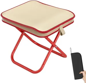 Portable Folding Camping Stool, Mountaineering and Hiking Portable Multiple Storage Pockets 330 lbs Capacity for Adults, Holds 280lbs, Ideal for Hiking, Fishing, Outdoor Use (Red)