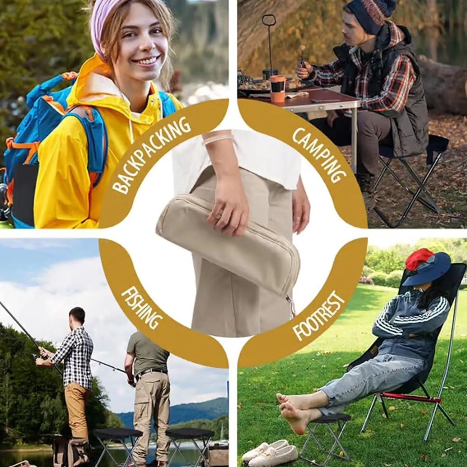Portable Folding Camping Stool, Mountaineering and Hiking Portable Multiple Storage Pockets 330 lbs Capacity for Adults, Holds 280lbs, Ideal for Hiking, Fishing, Outdoor Use (Red)
