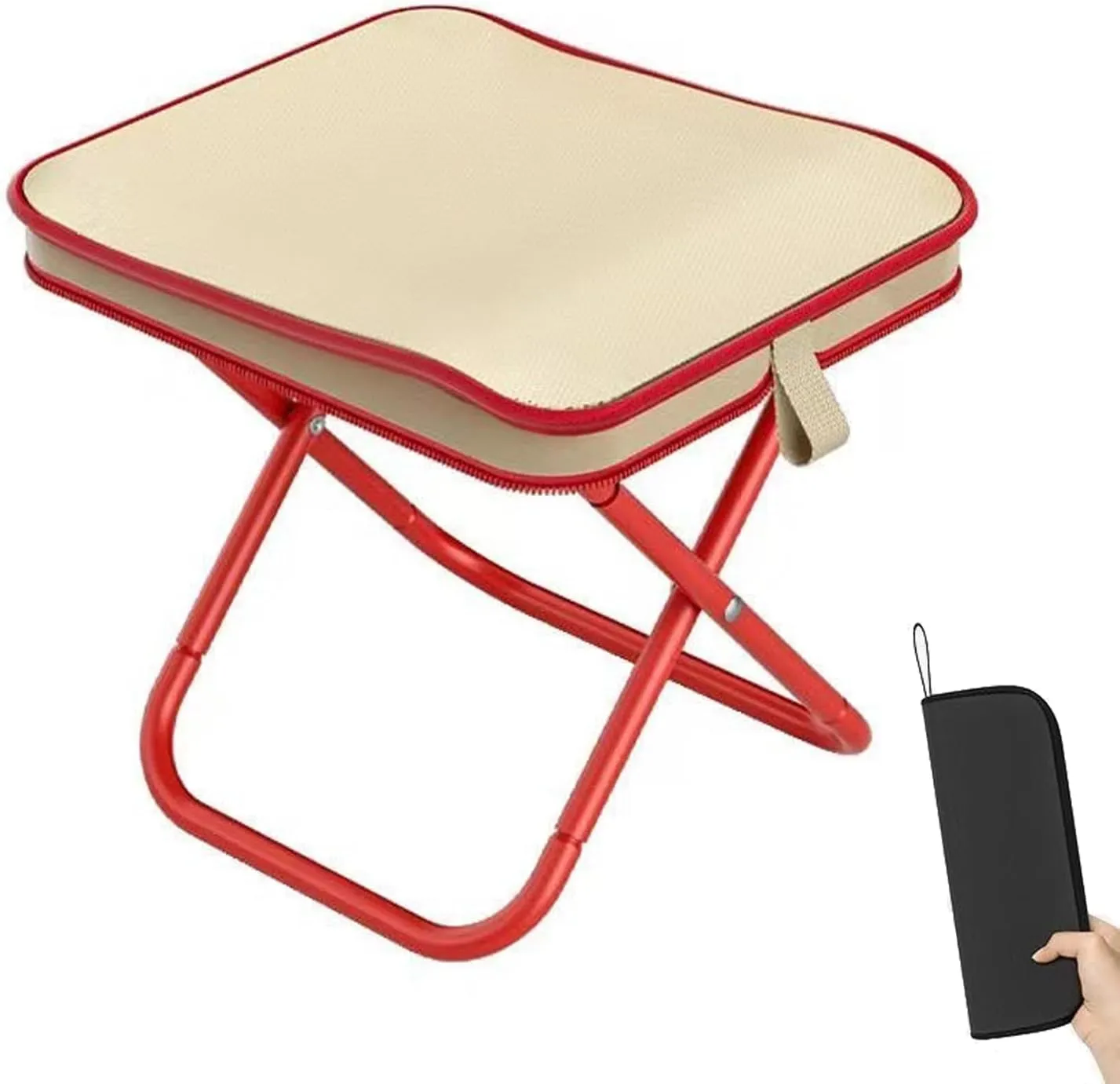 Portable Folding Camping Stool, Mountaineering and Hiking Portable Multiple Storage Pockets 330 lbs Capacity for Adults, Holds 280lbs, Ideal for Hiking, Fishing, Outdoor Use (Red)