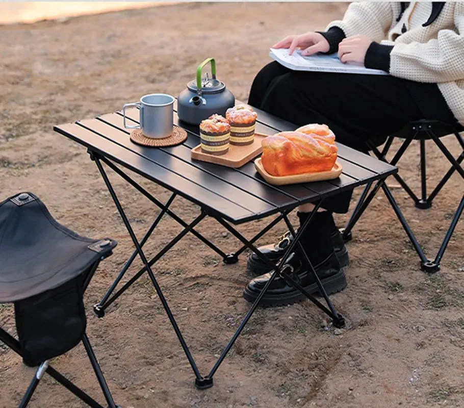 Portable Folding Camping Table - Aluminum Alloy Rolling Table for Outdoor Travel and Camping