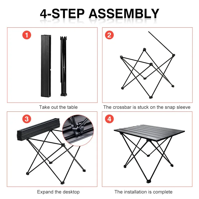 Portable Folding Camping Table - Aluminum Alloy Rolling Table for Outdoor Travel and Camping