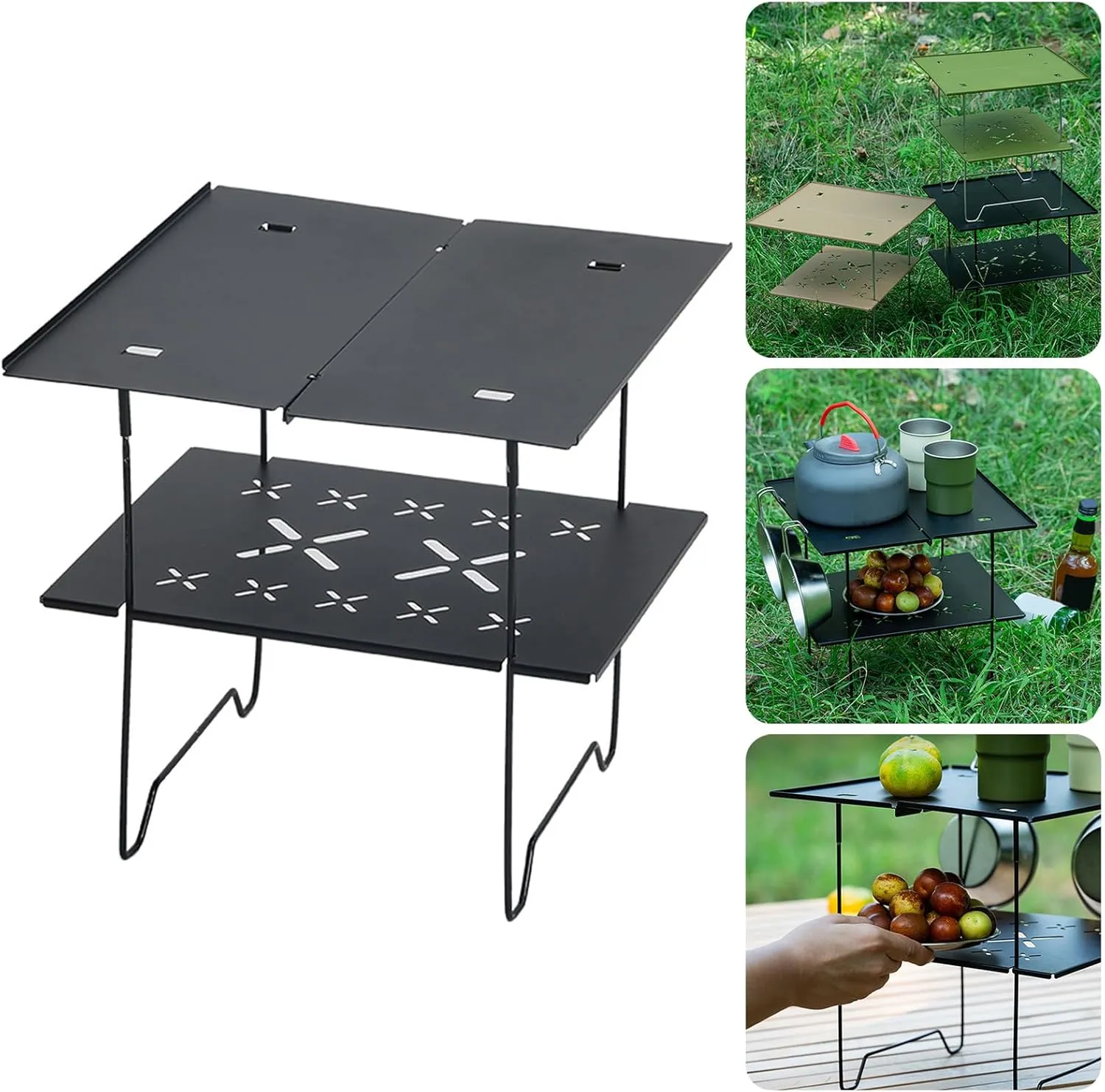 Portable Folding Camping Table with Double Layer and Aluminum Top, Light Weight Outdoor Picnics Desk Folding Camp Table