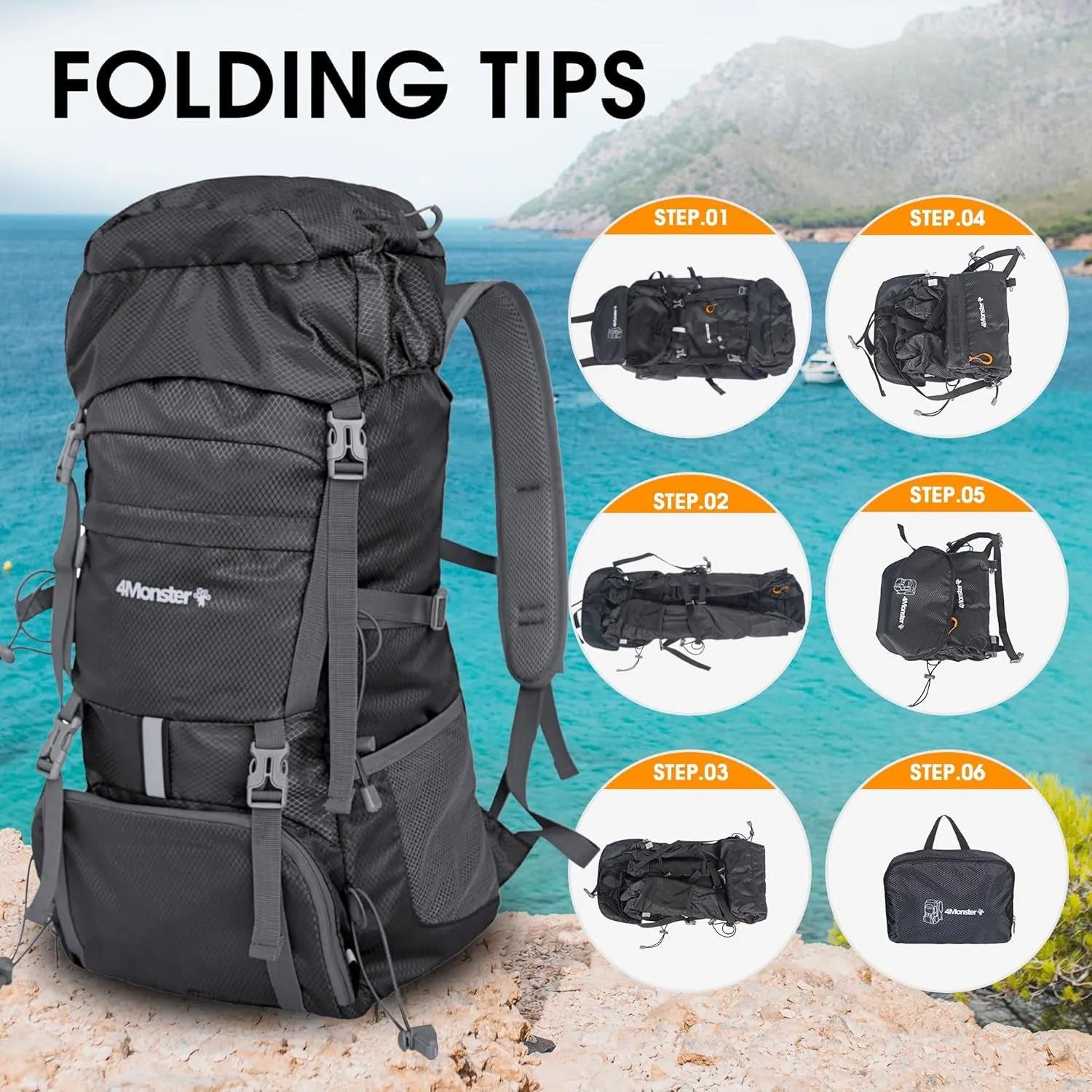 Portable Hiking Backpack,Lightweight Packable Hiking Daypack,Water Resistant Carry on Backpack for Travel Camping Outdoor (32L, Black)