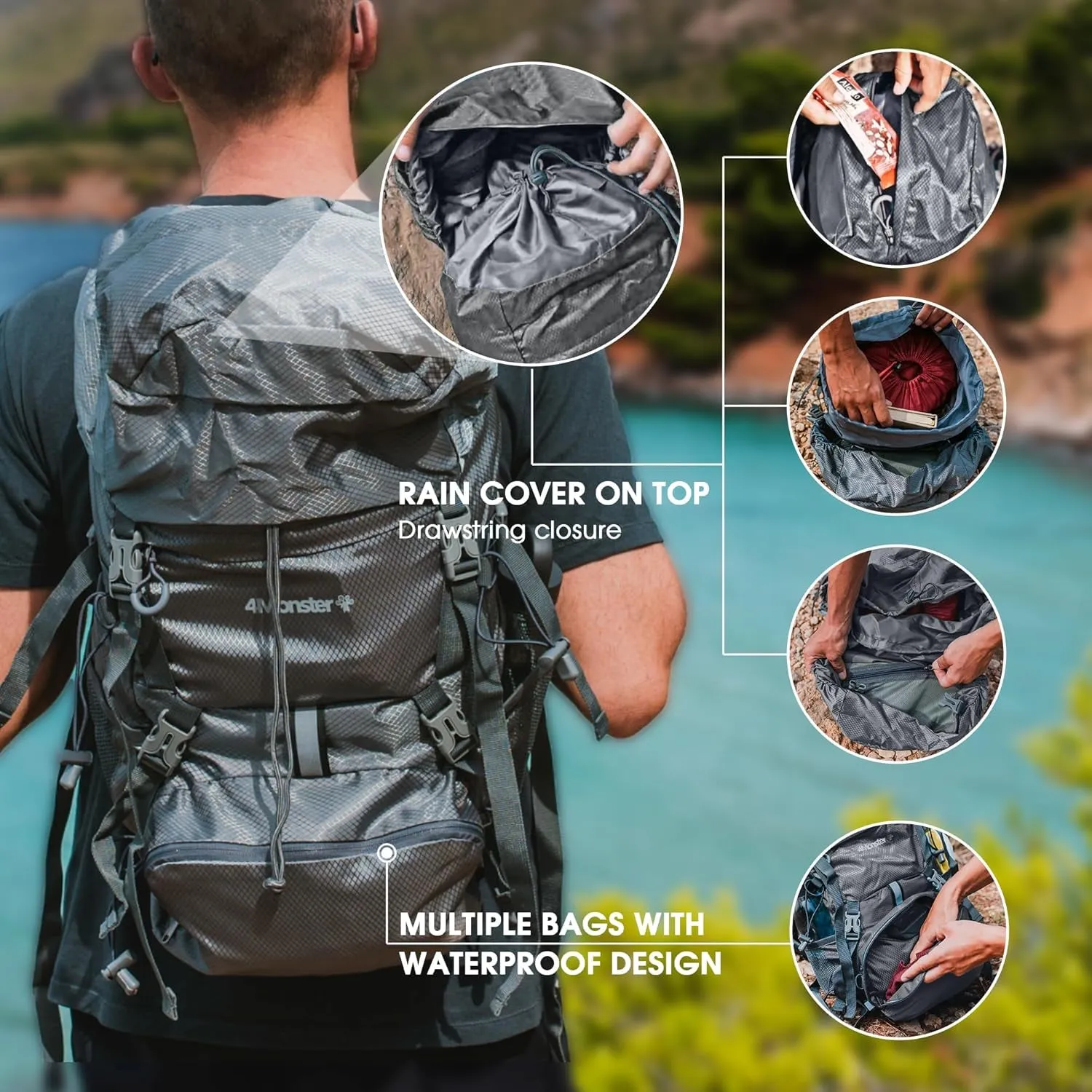 Portable Hiking Backpack,Lightweight Packable Hiking Daypack,Water Resistant Carry on Backpack for Travel Camping Outdoor (32L, Black)