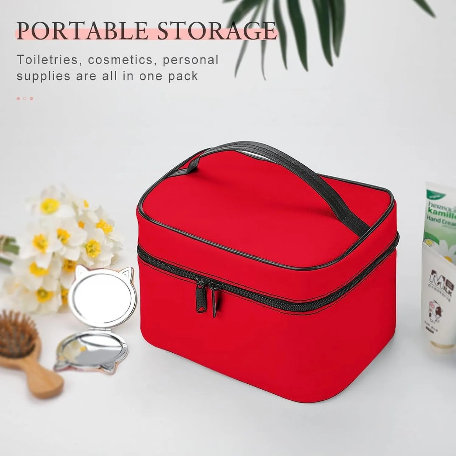 Portable Make Bag, Elegant Classic Red Cosmetic Case Portable Cosmetic Portable Organizer for Men & Women